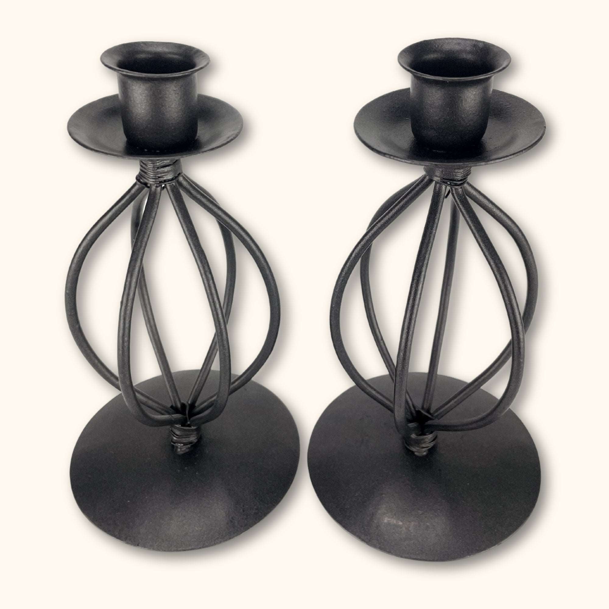 Black Metal Candlestick Holders - Pair of 2 -  - Candle holders