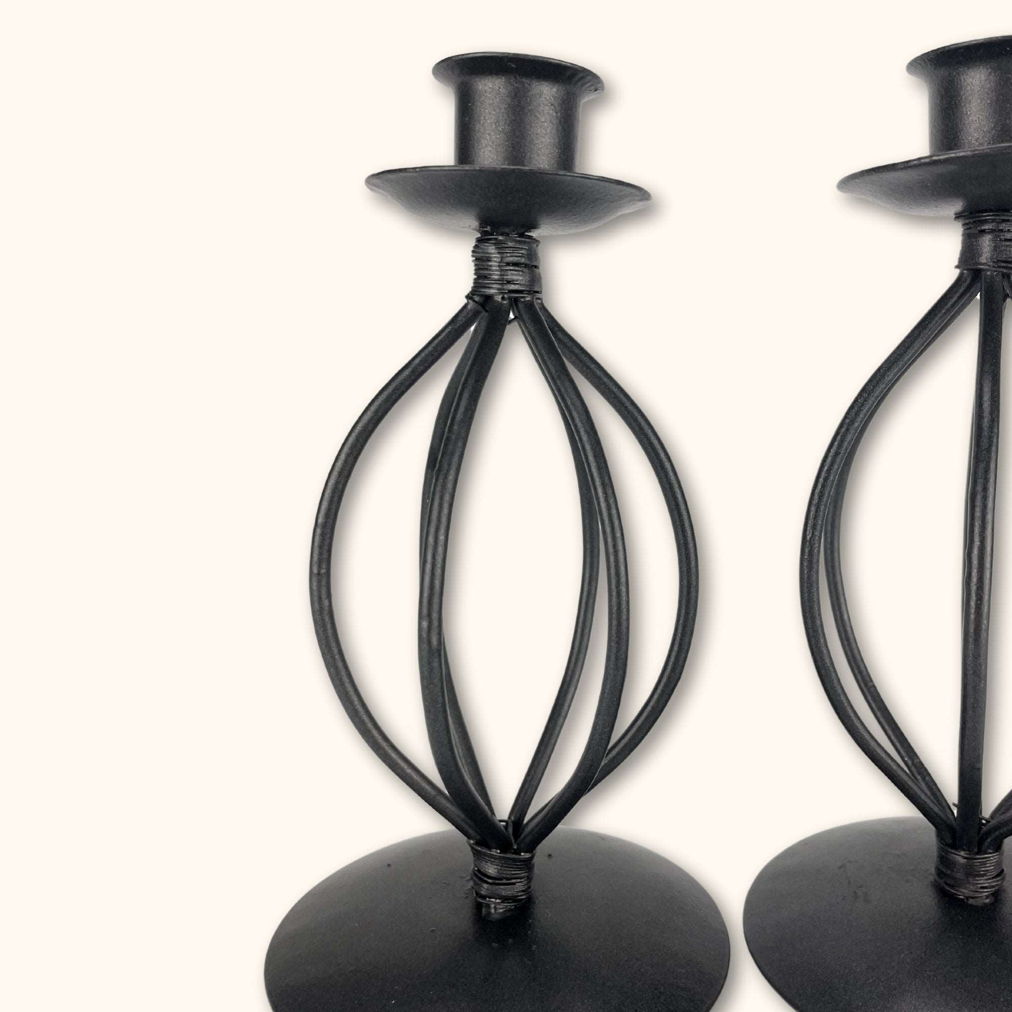 Black Metal Candlestick Holders - Pair of 2 -  - Candle holders