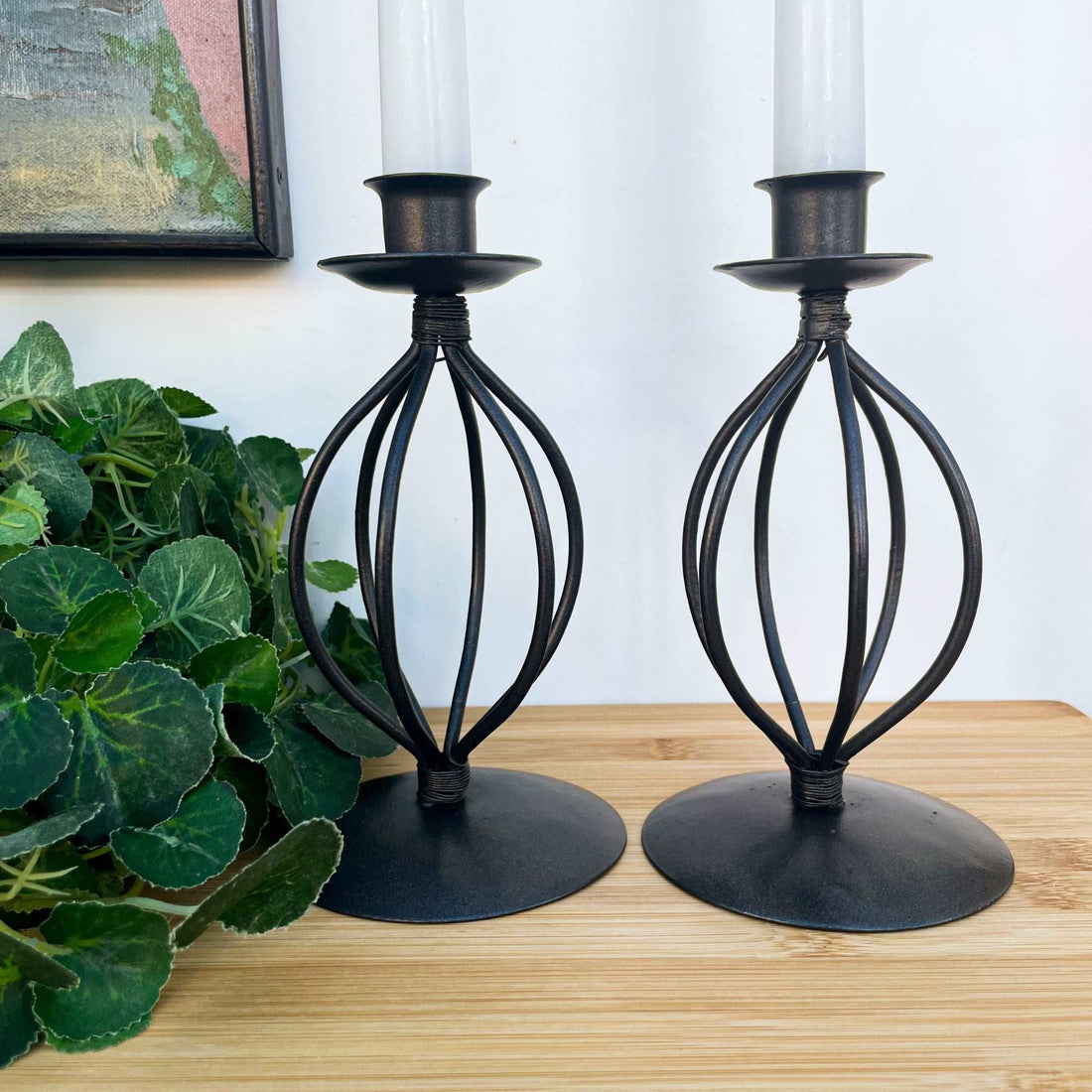 Black Metal Candlestick Holders - Pair of 2 -  - Candle holders