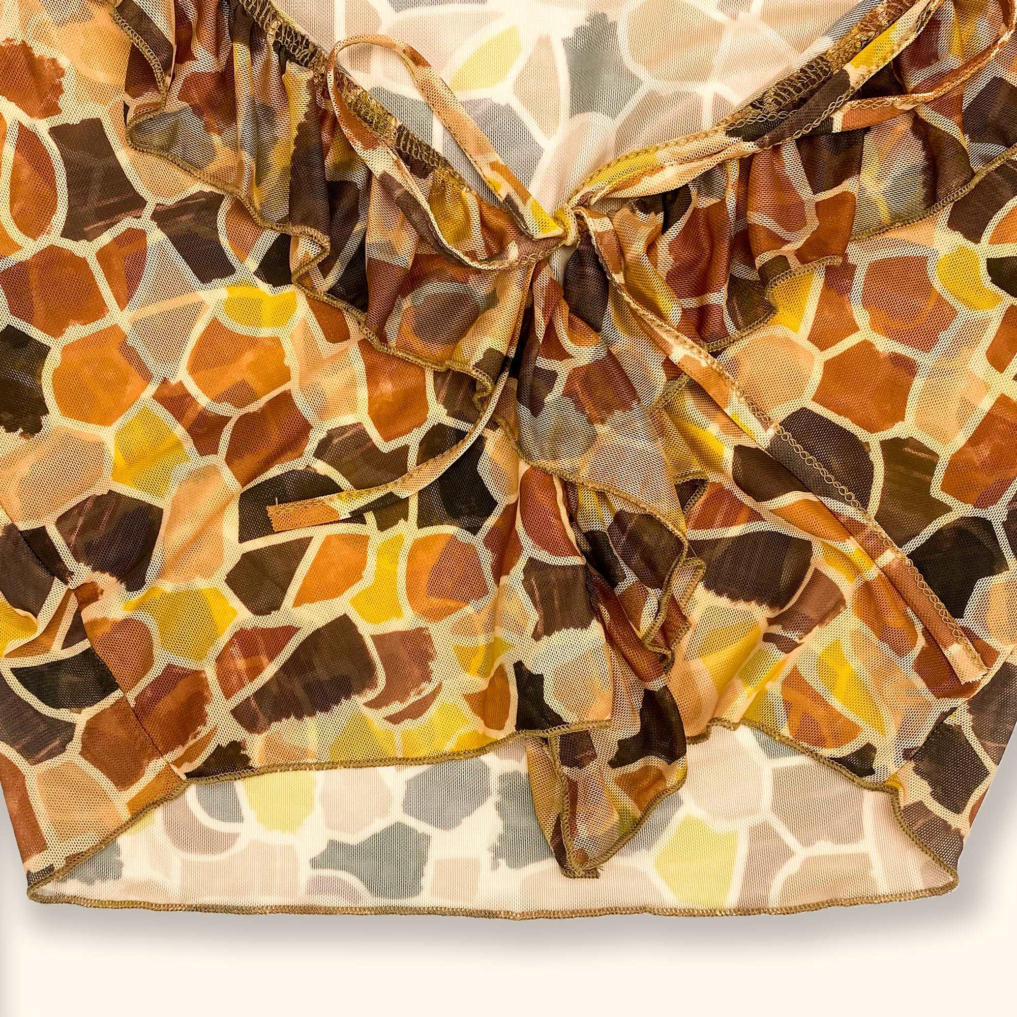 Murci Brown Tie Front Ruffle Long Sleeve Crop Top - Size 8 -  - Tops & Shirts