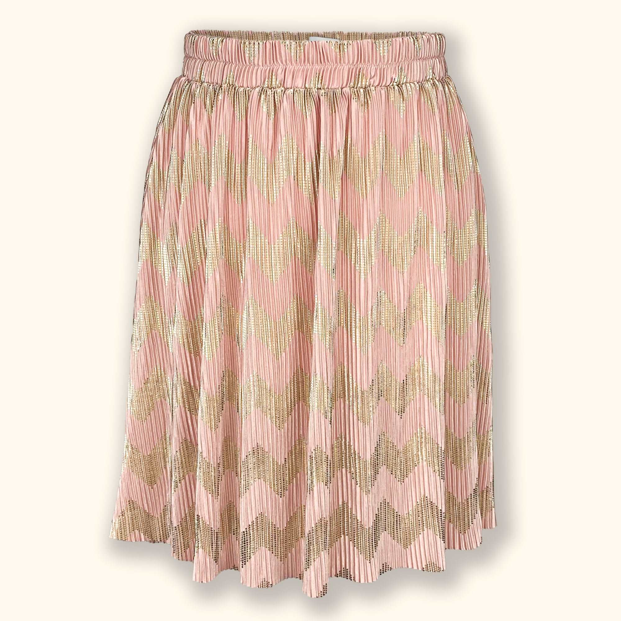 Ichi Pink and Gold Plisse Flowy Mini Skirt - Size Large - - Skirts