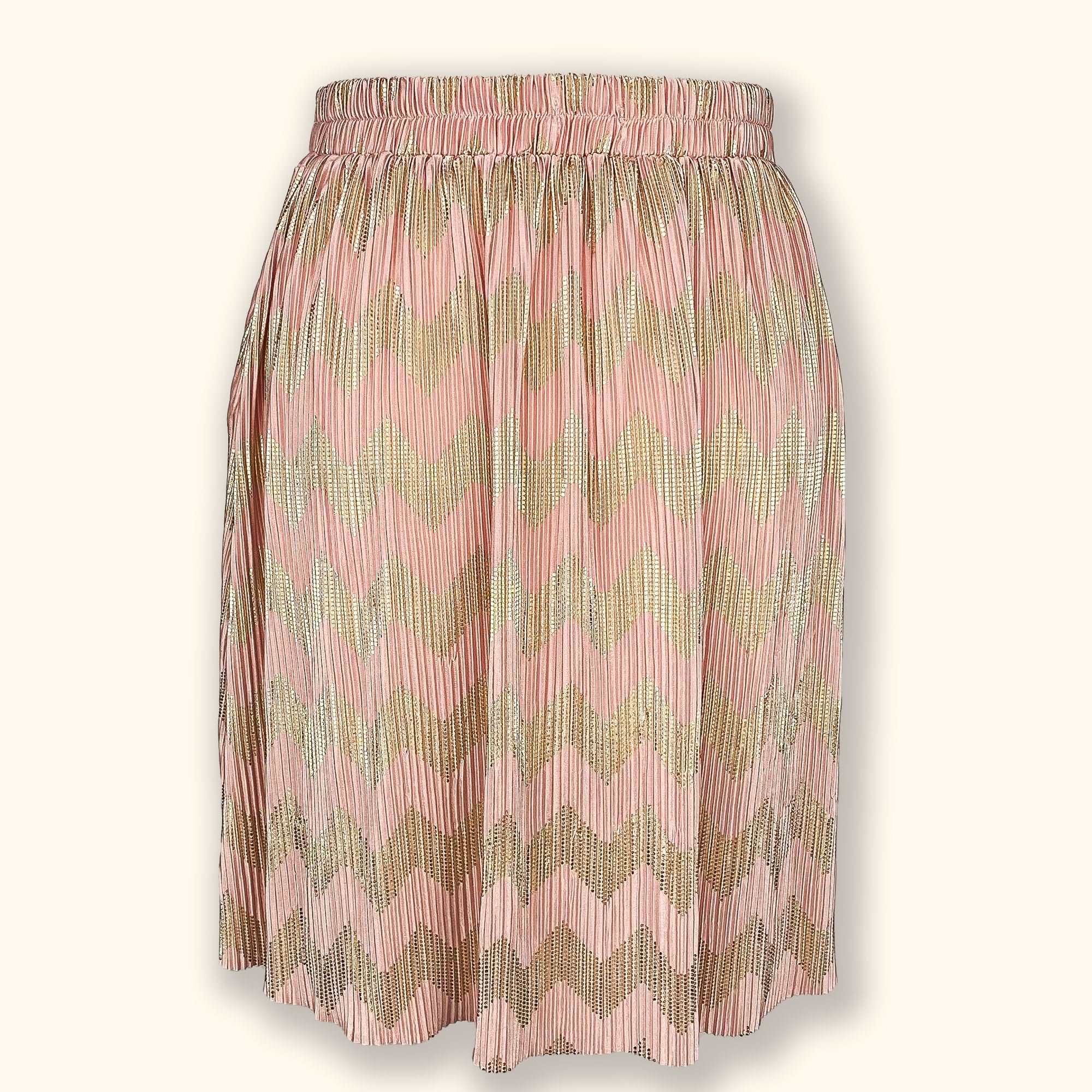 Ichi Pink and Gold Plisse Flowy Mini Skirt - Size Large - - Skirts