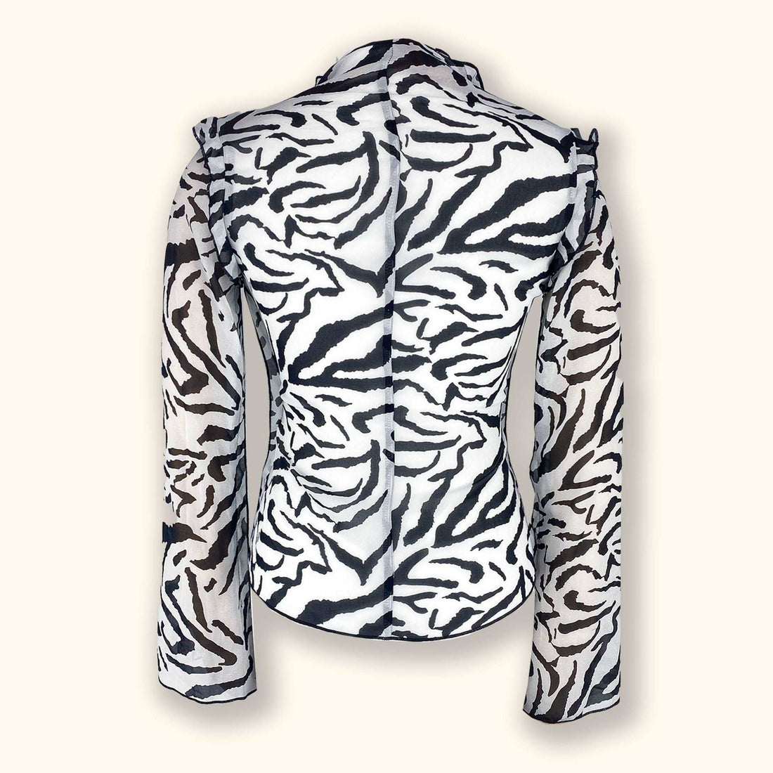 Black and White Sheer Tie Front Long Sleeve Top - Size Small - - Tops & Shirts