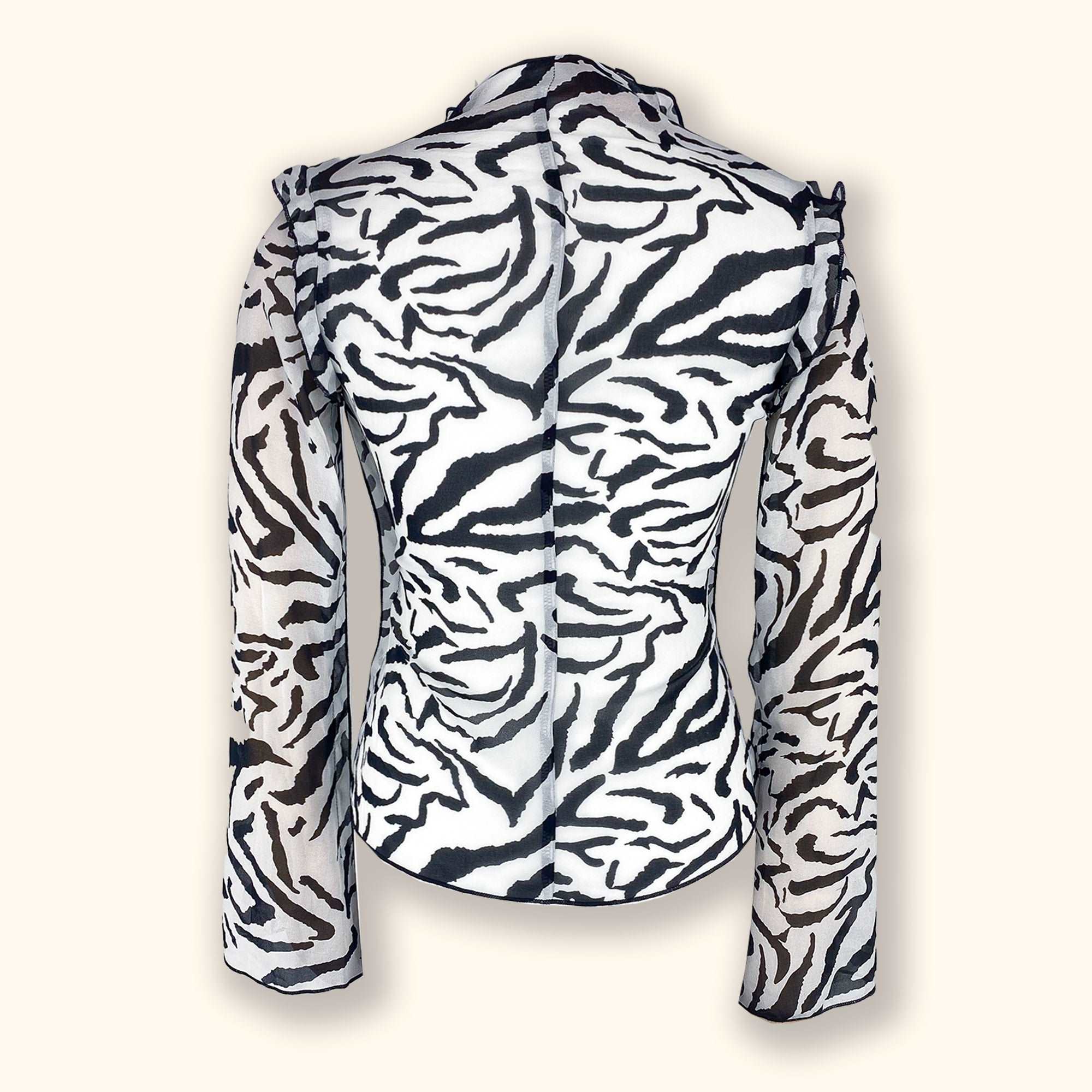 Black and White Sheer Tie Front Long Sleeve Top - Size Small - - Tops & Shirts