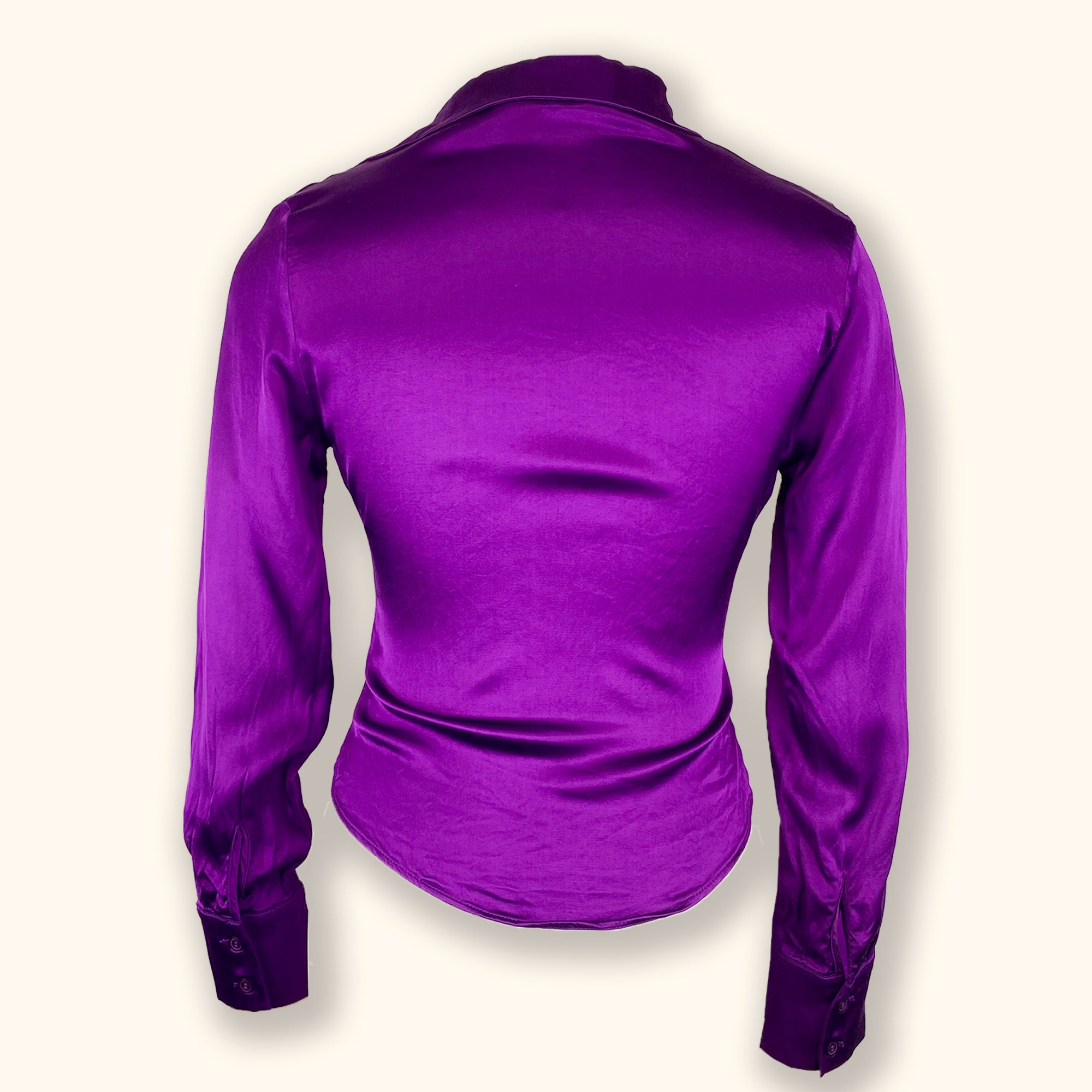 Zara Purple Satin Long Sleeve Shirt - Size Small -  - tops