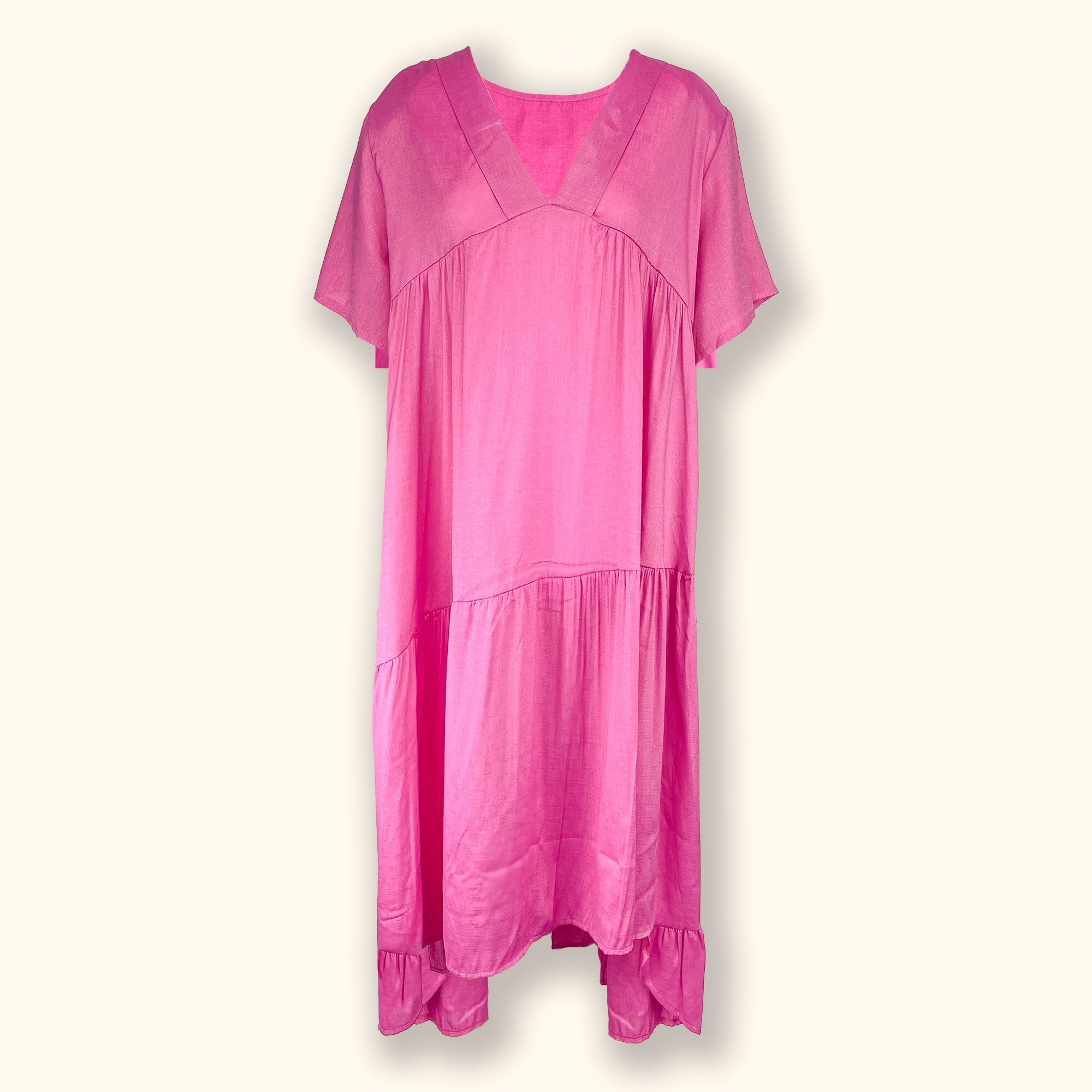 Pink Short Sleeve Flowy Ruffle Maxi Dress - Size XL - - Dresses
