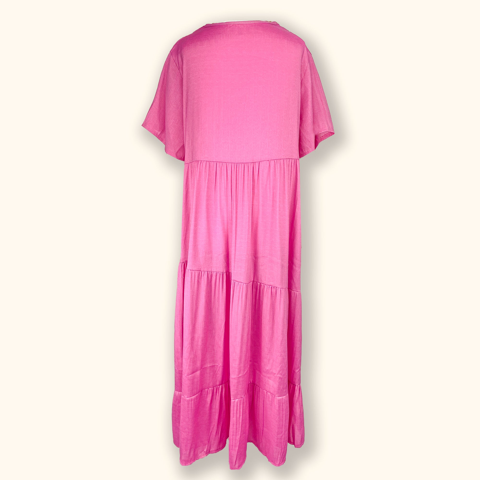 Pink Short Sleeve Flowy Ruffle Maxi Dress - Size XL - - Dresses