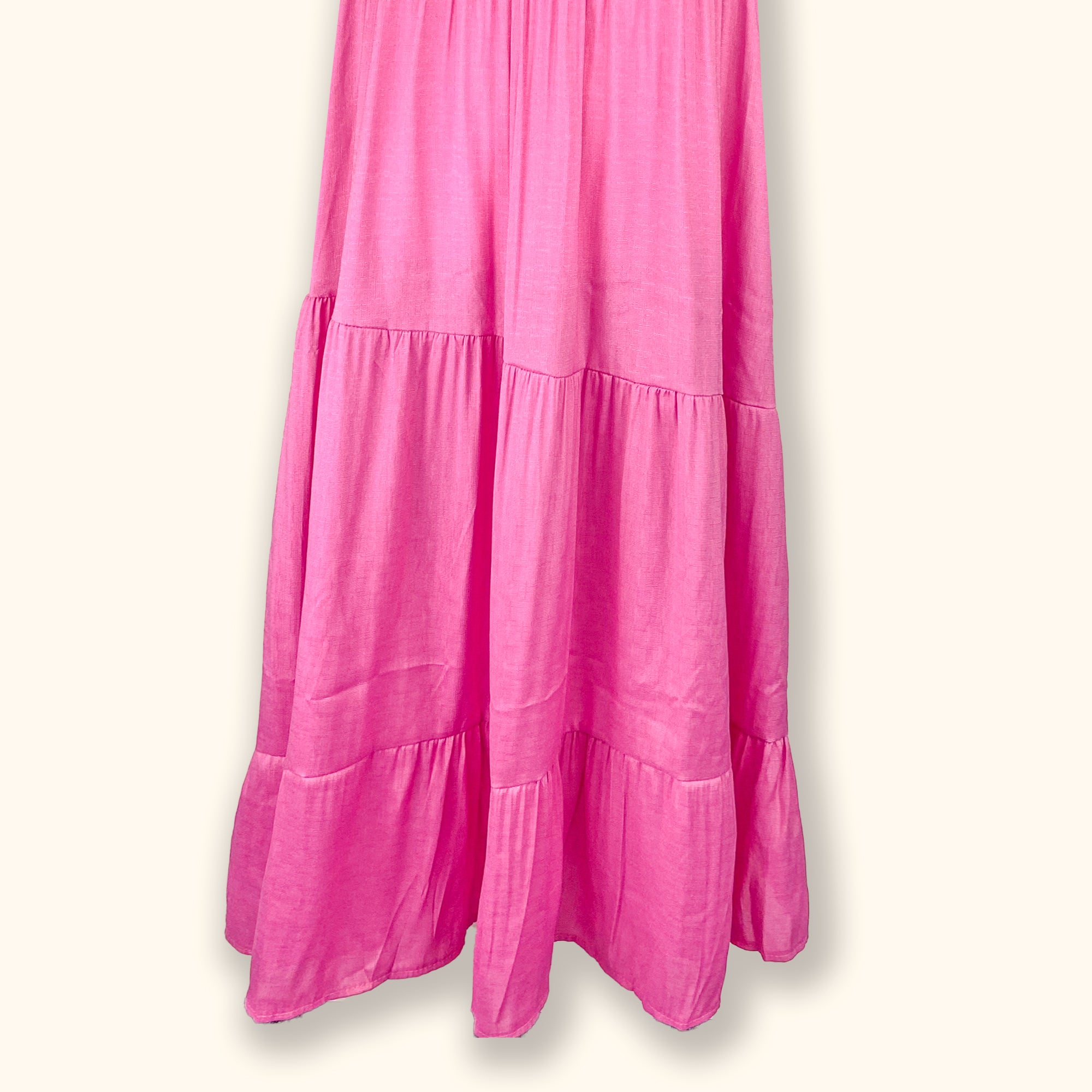 Pink Short Sleeve Flowy Ruffle Maxi Dress - Size XL - - Dresses