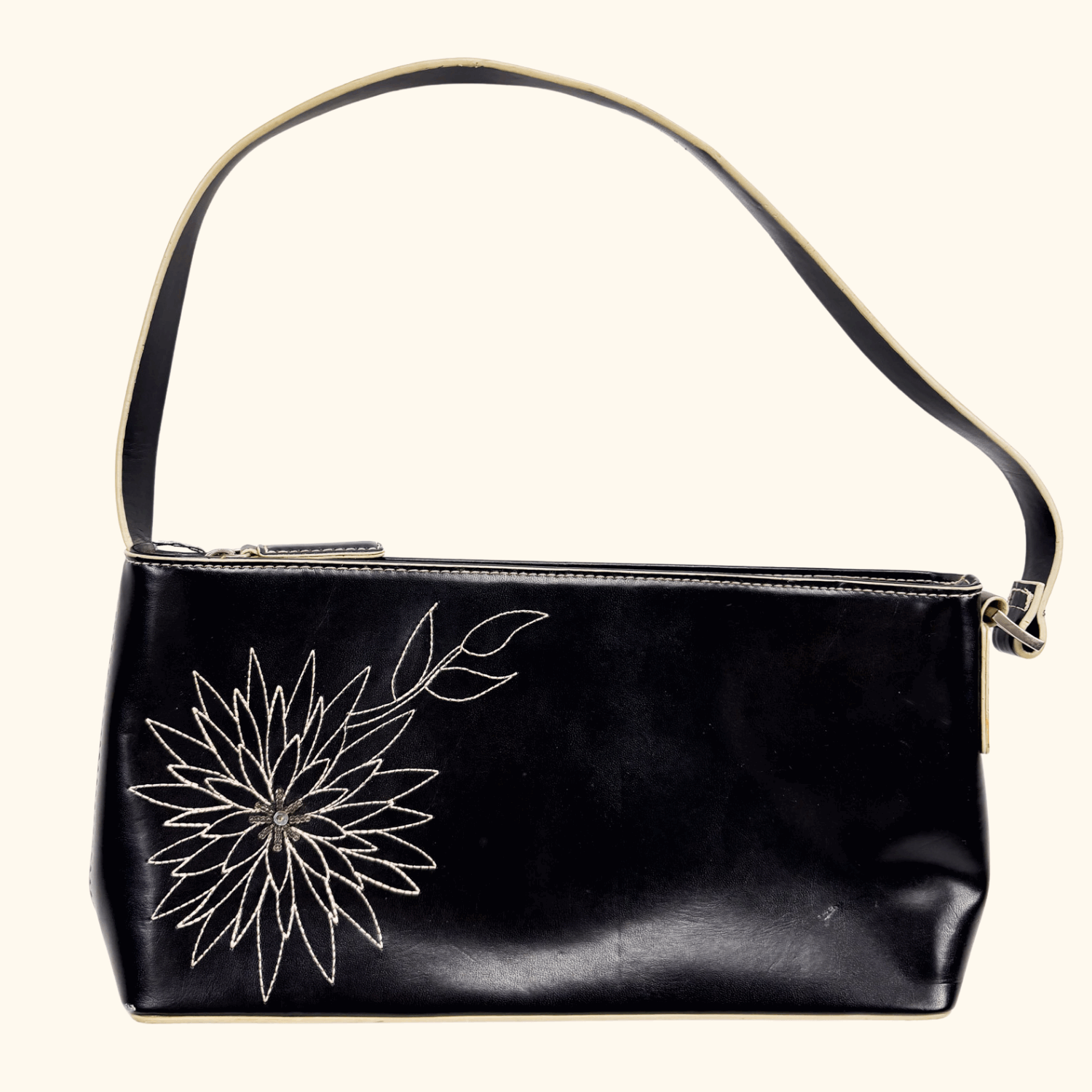 River Island Black Faux Leather Floral Shoulder Bag