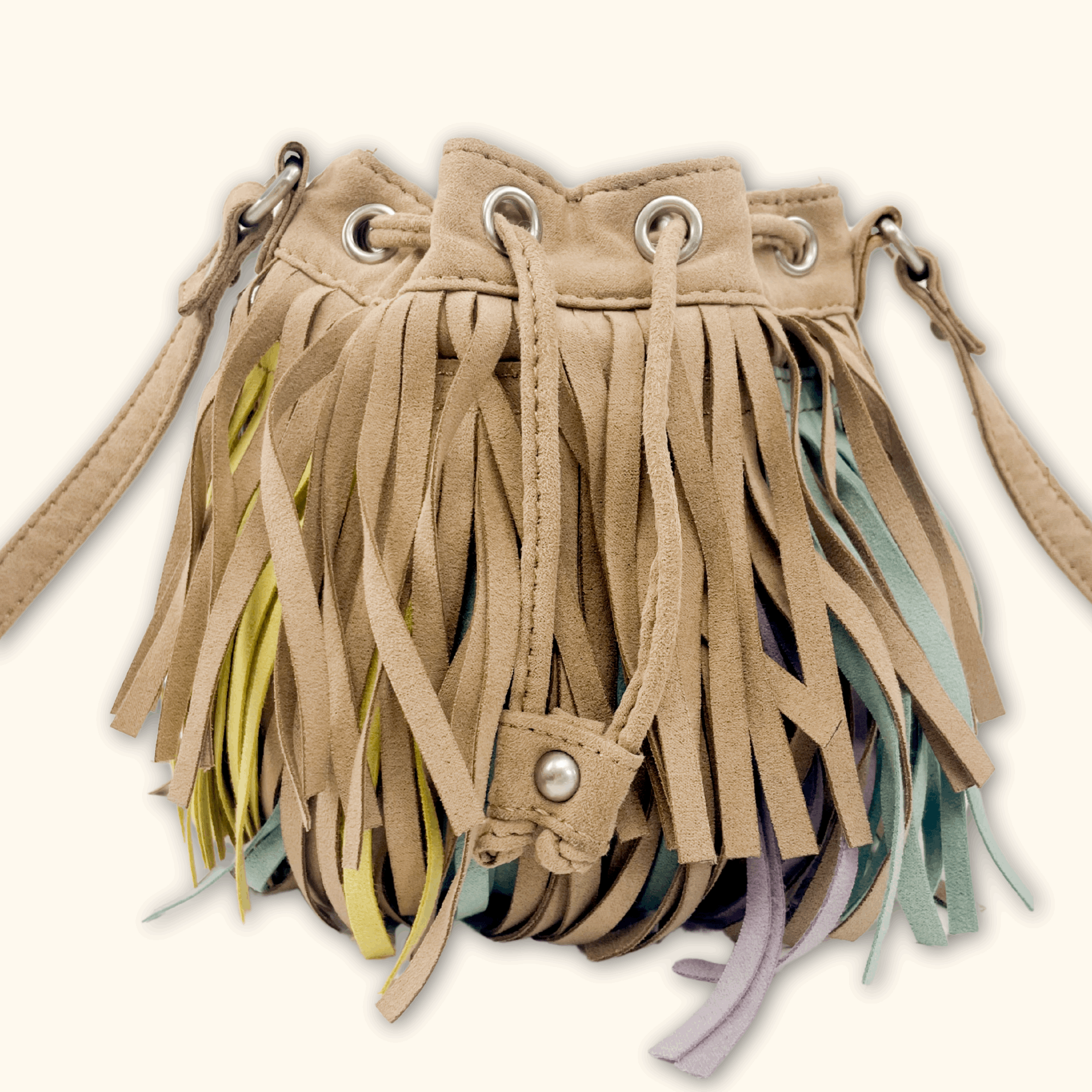 Zara Colourful Suede Fringe Bucket Bag - - Bags