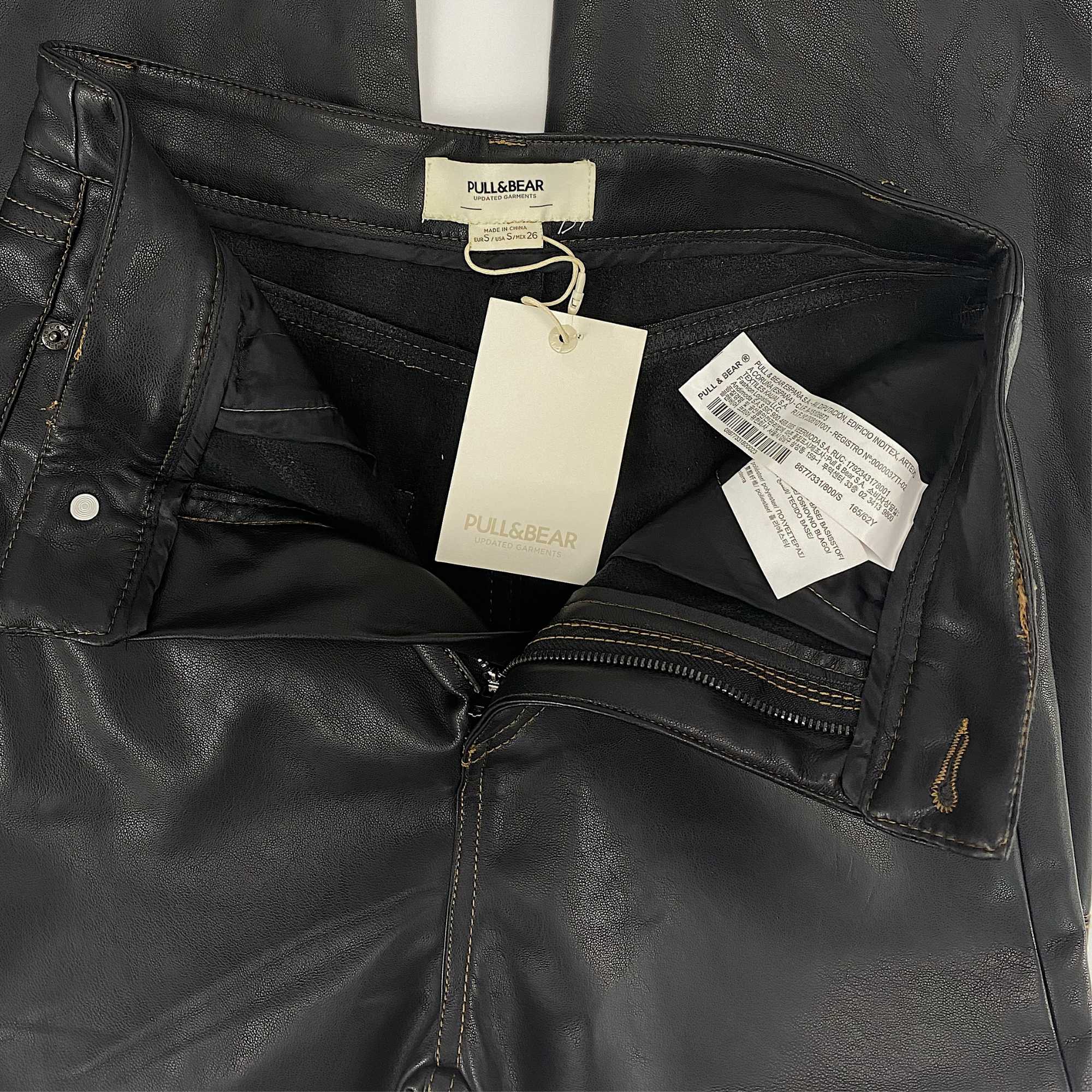 Pull & Bear Black Faux Leather Straight Leg Trousers - Size Small - - Jeans & Trousers