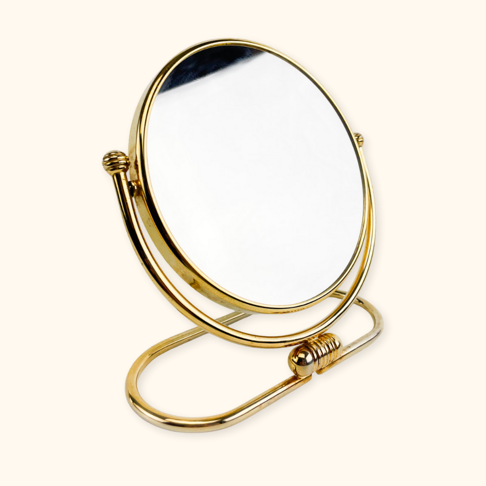 Brass Effect Round Magnifying Table Mirror - - Decoration