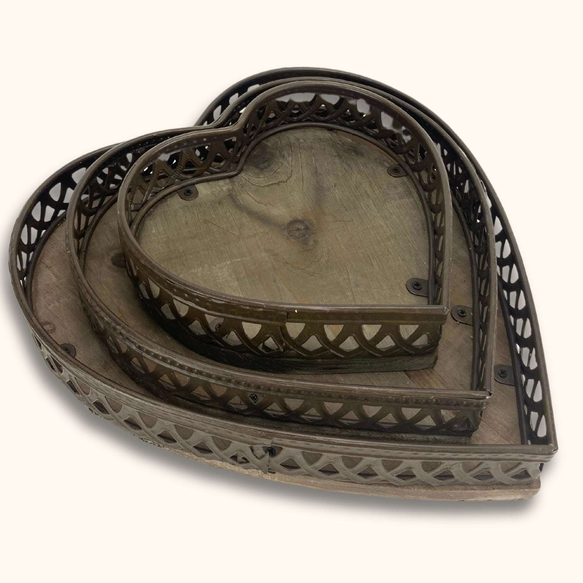 Wooden Heart Shaped Trays - Set of 3 - - Decoration