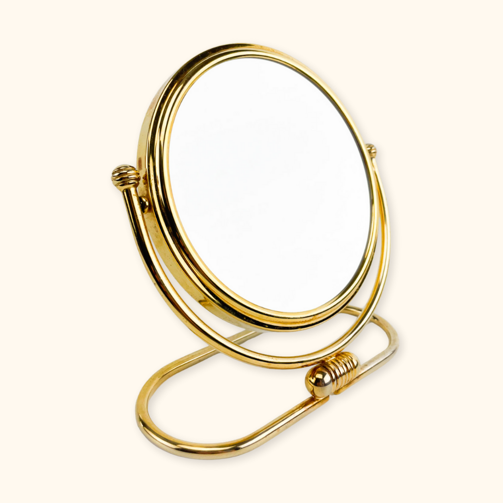 Brass Effect Round Magnifying Table Mirror - - Decoration