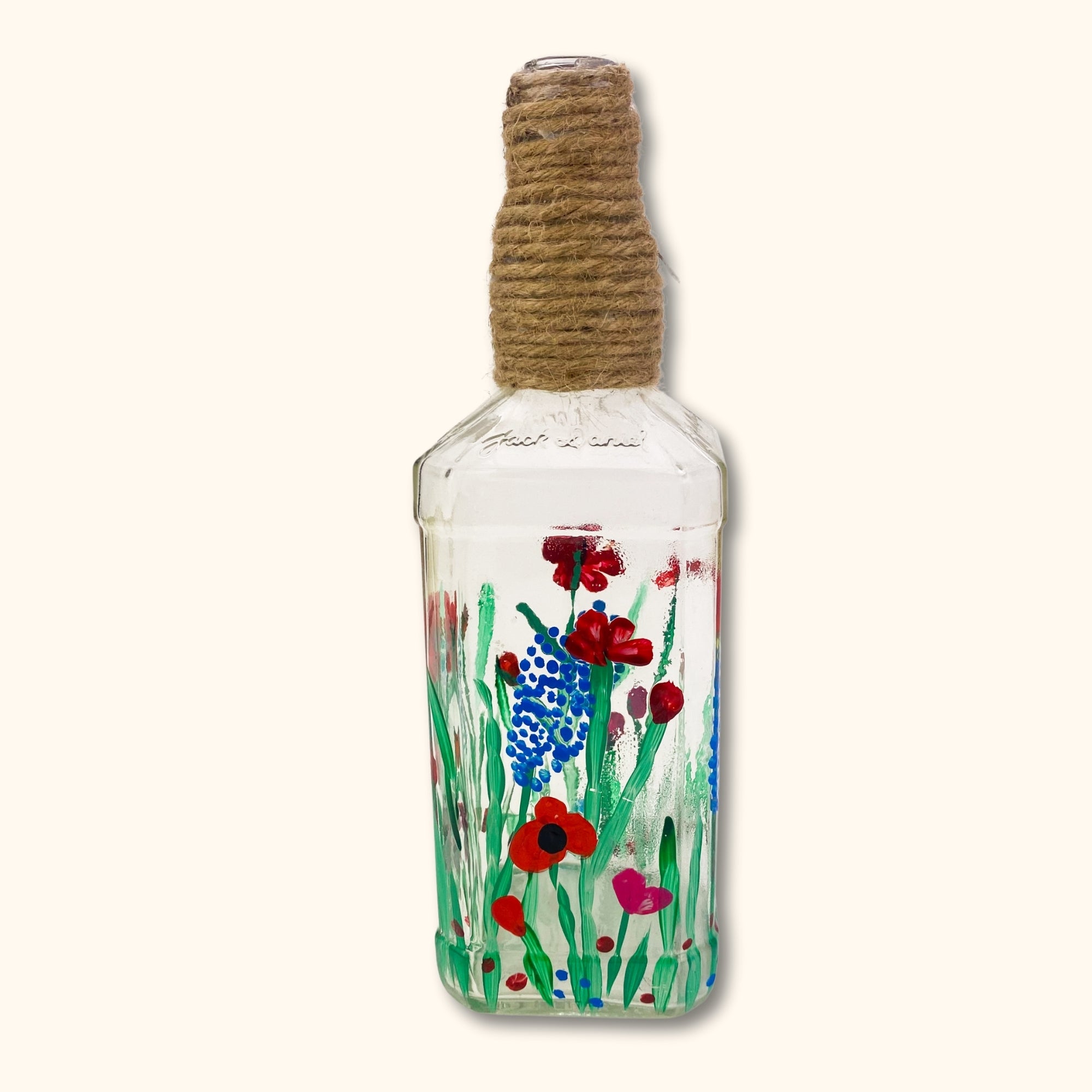 Floral Hand Painted Glass Bottles - Large - - Decoration