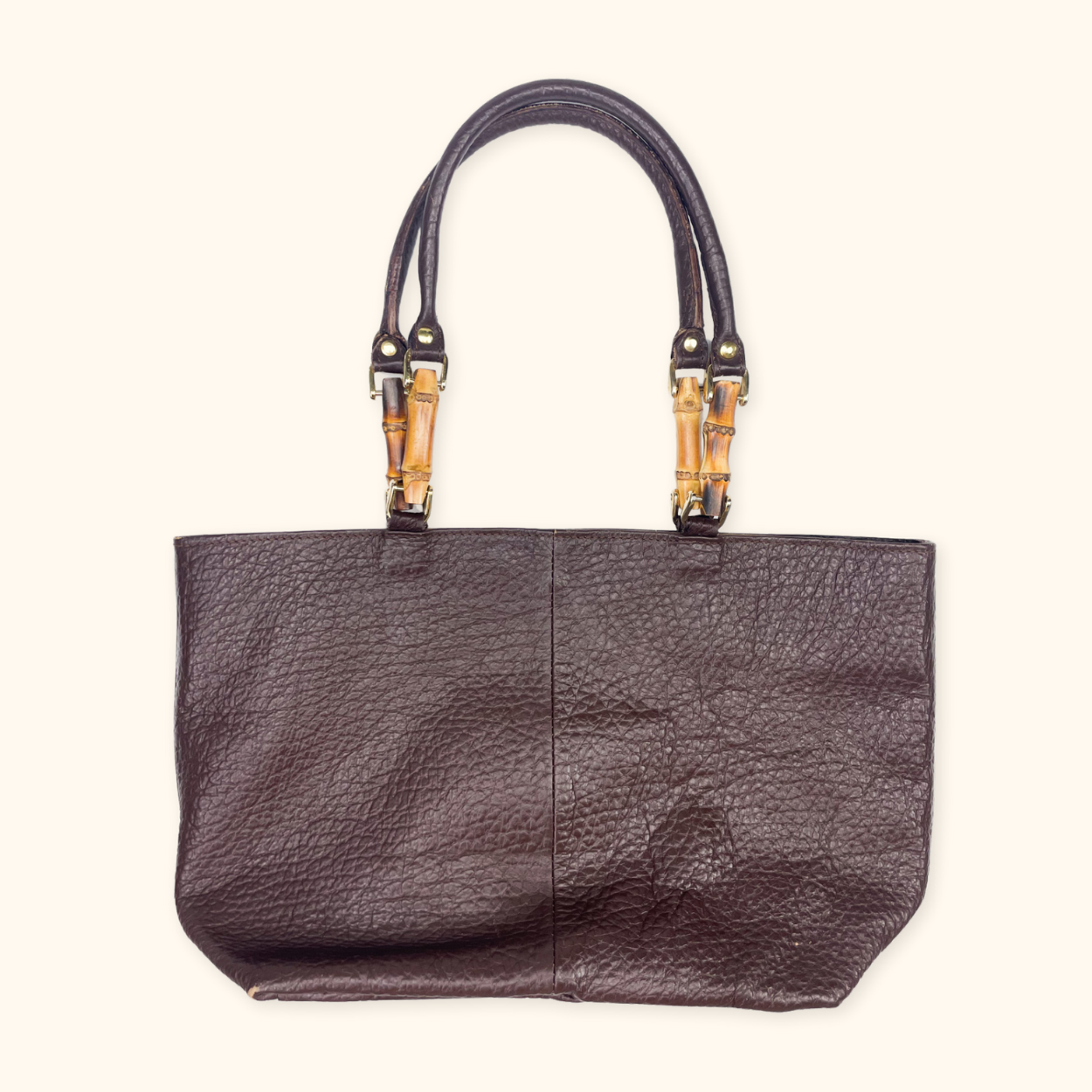 Vintage Brown Faux Leather Shoulder Tote Bag Sunshine Thrift