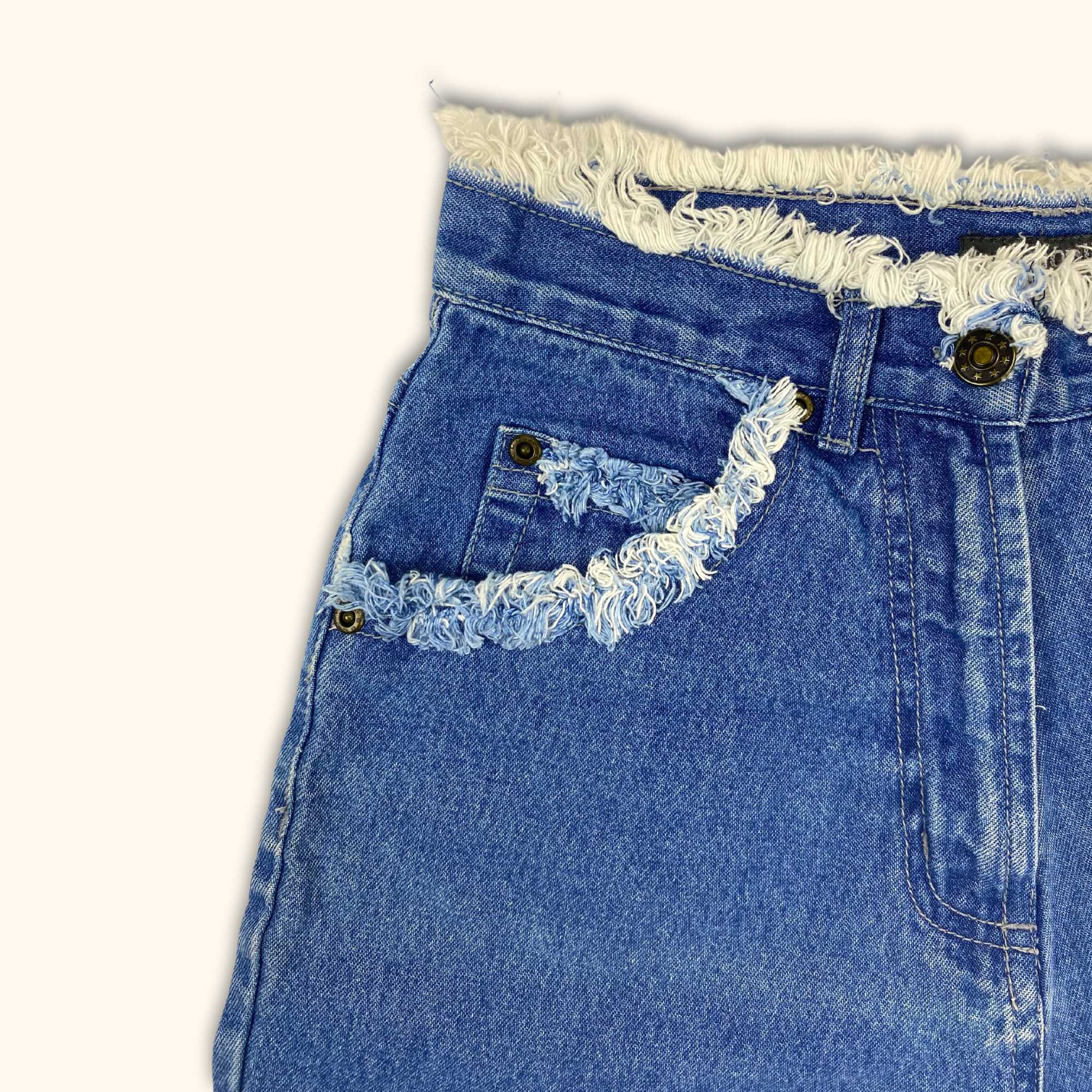 High Waisted Blue Denim Frayed Shorts - Size Small -  - Shorts