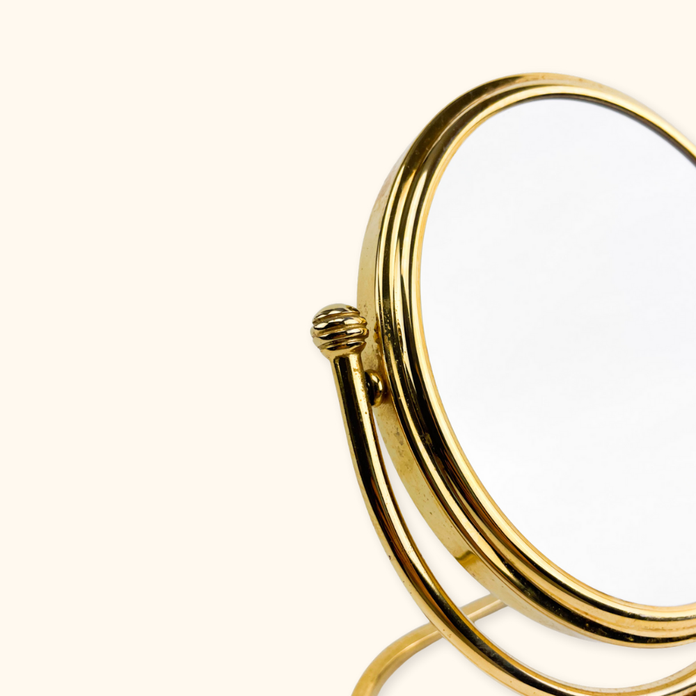 Brass Effect Round Magnifying Table Mirror - - Decoration