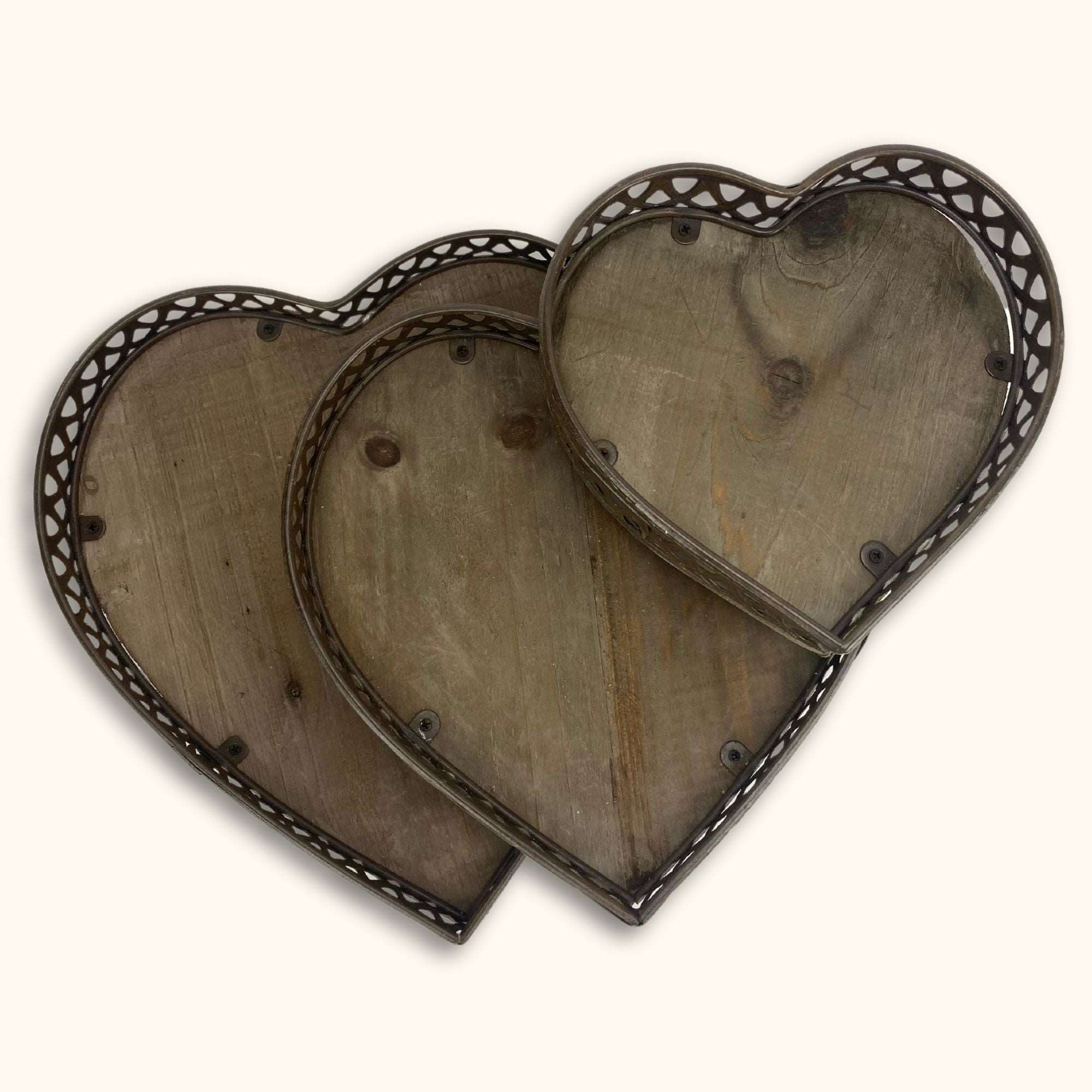 Wooden Heart Shaped Trays - Set of 3 - - Decoration