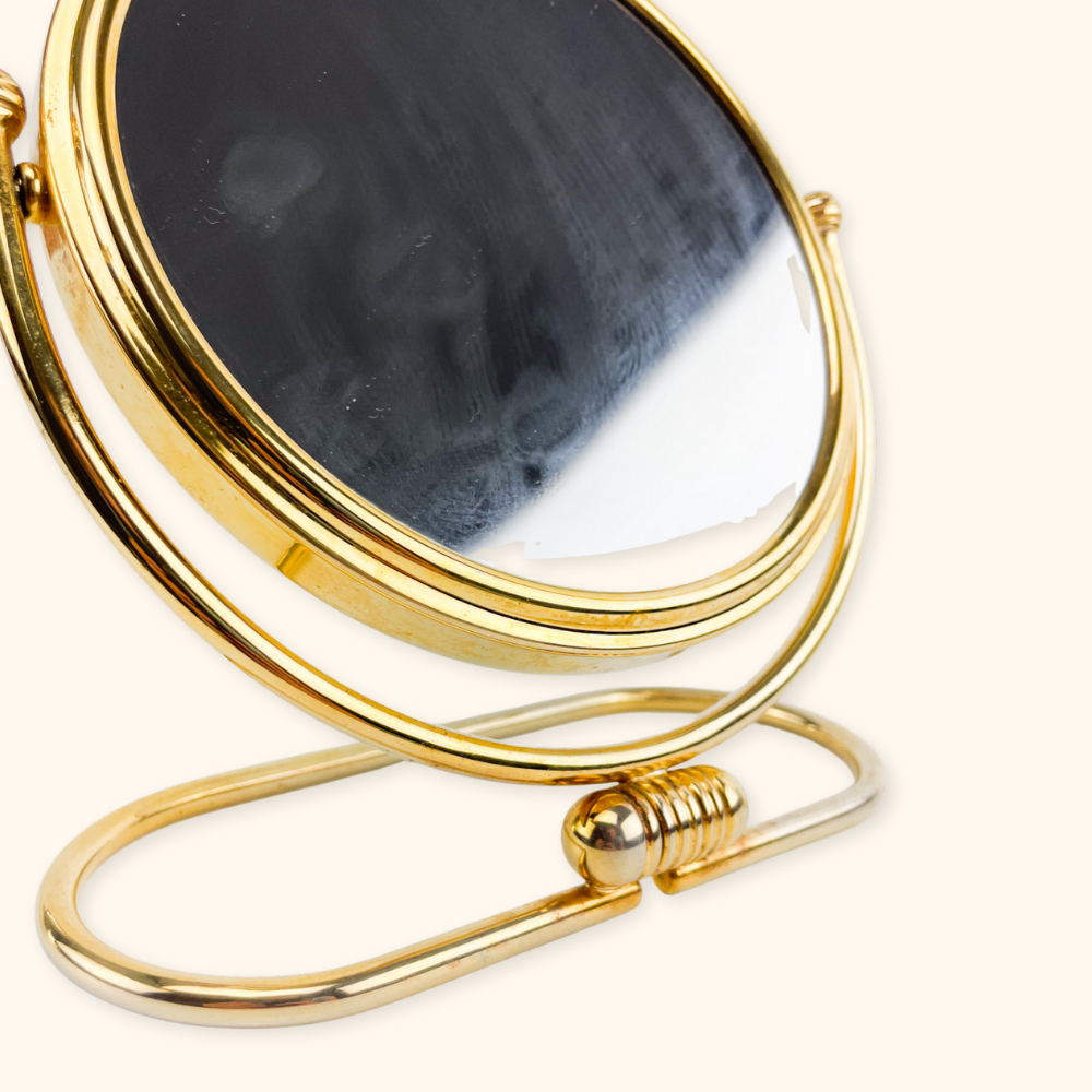 Brass Effect Round Magnifying Table Mirror - - Decoration