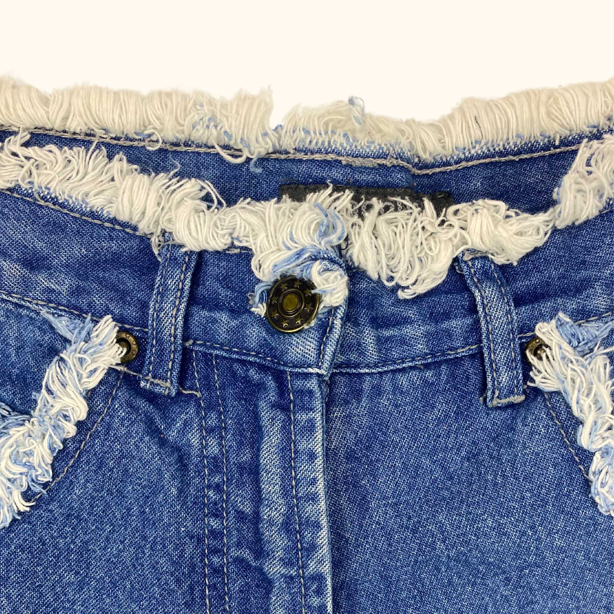 High Waisted Blue Denim Frayed Shorts - Size Small -  - Shorts