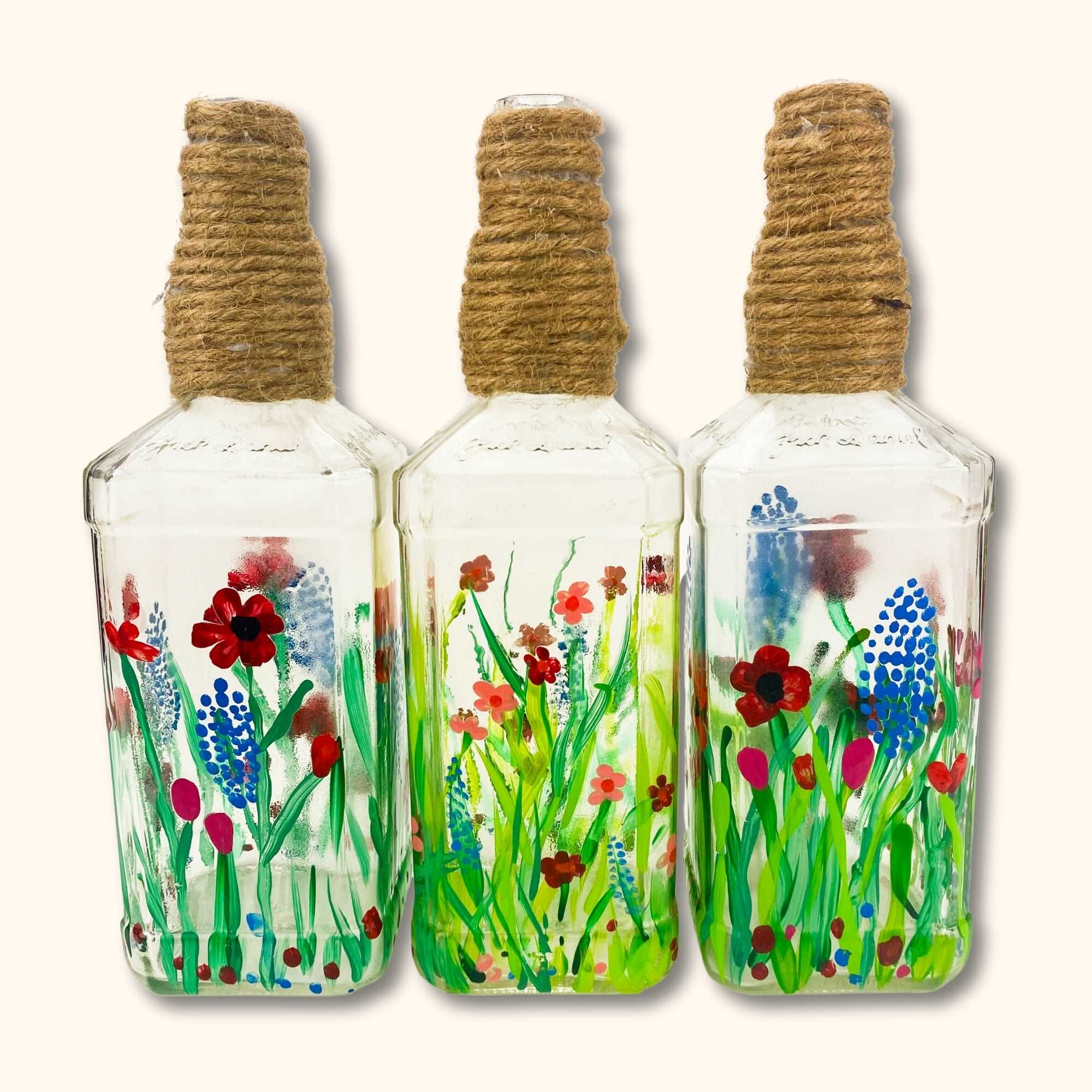 Floral Hand Painted Glass Bottles - Large - - Decoration