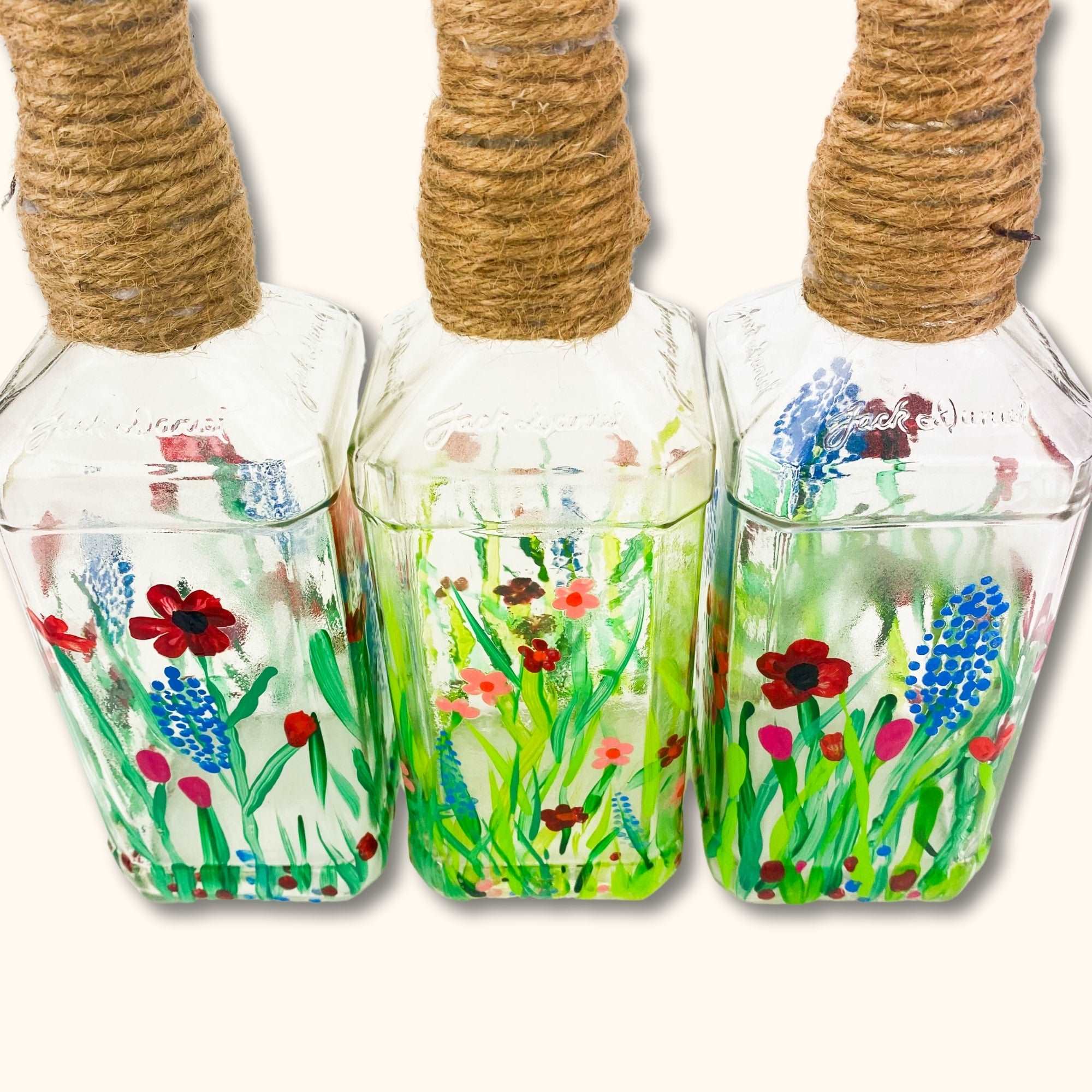 Floral Hand Painted Glass Bottles - Large - - Decoration