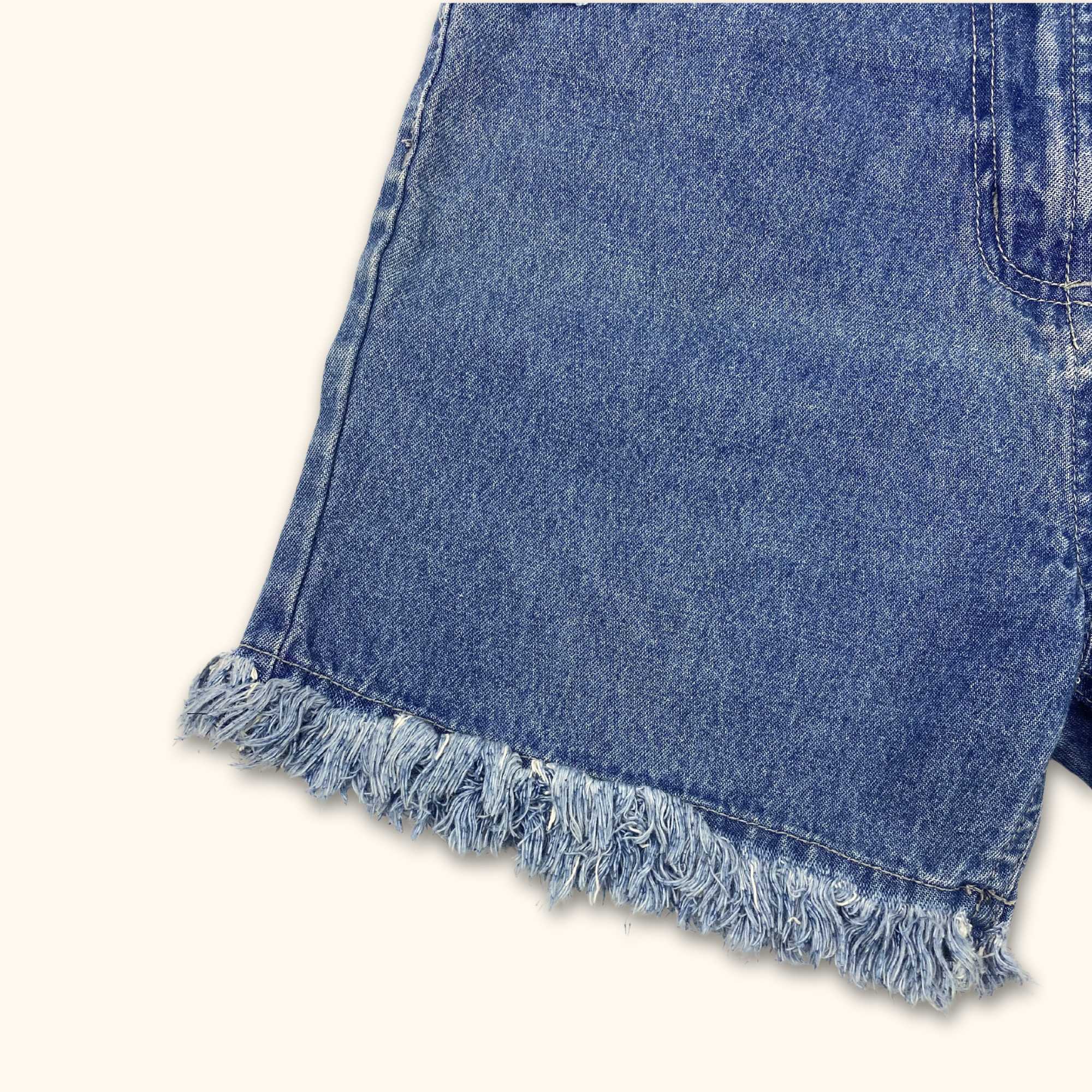 High Waisted Blue Denim Frayed Shorts - Size Small -  - Shorts