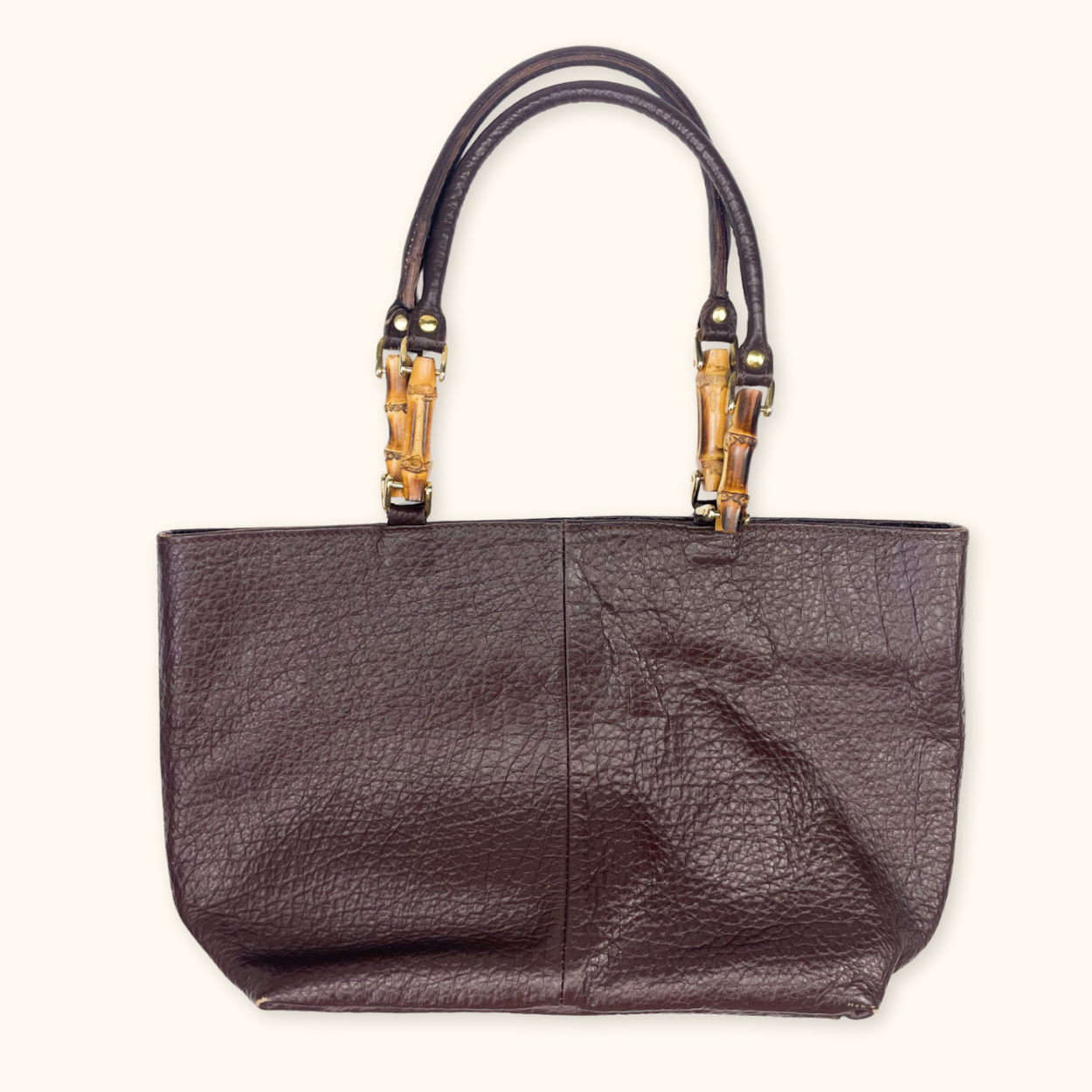 Vintage Brown Faux Leather Shoulder Tote Bag Sunshine Thrift