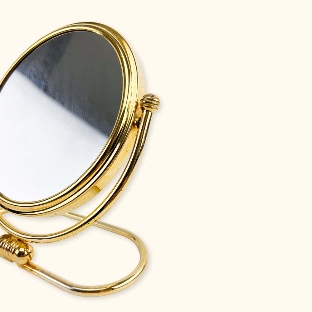 Brass Effect Round Magnifying Table Mirror - - Decoration
