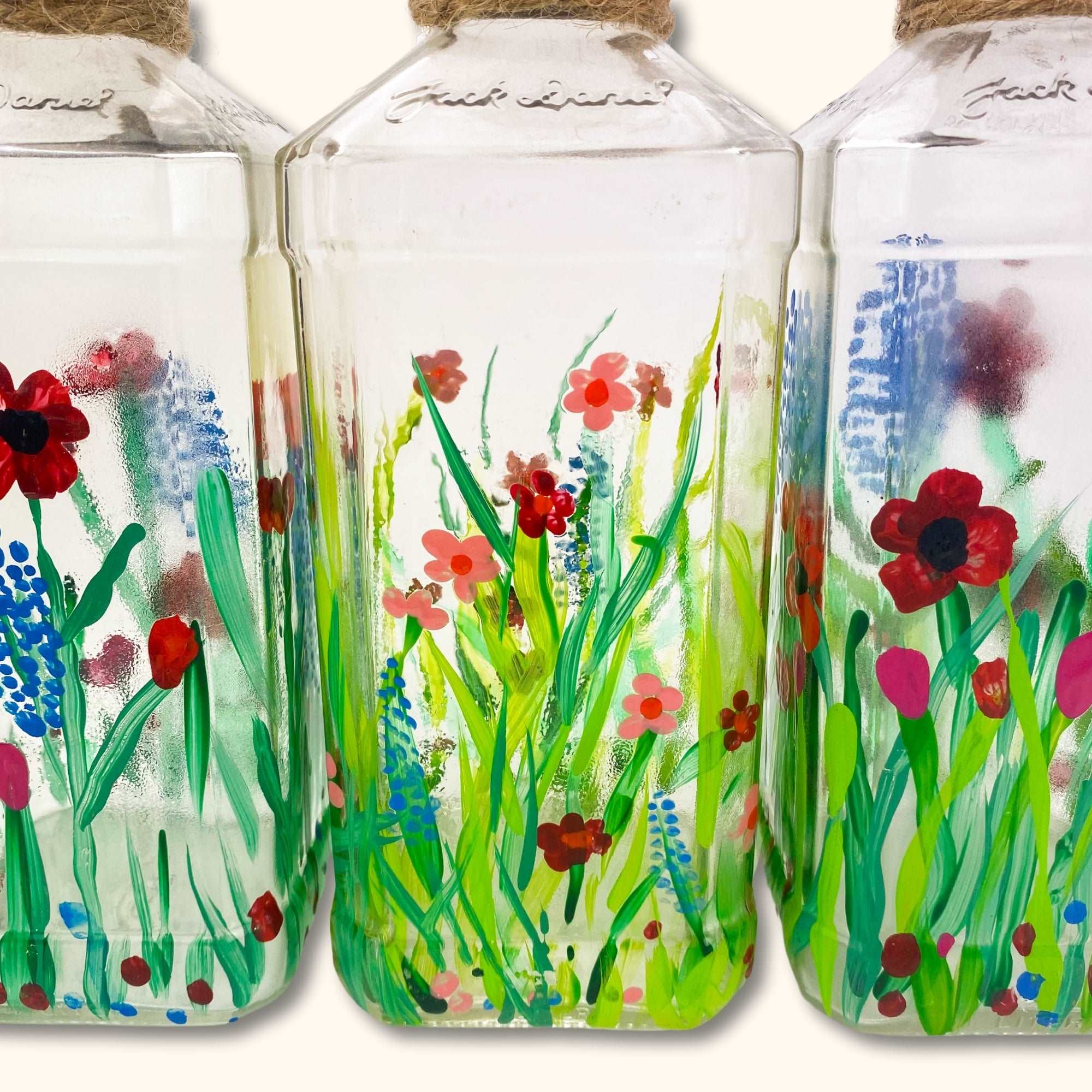 Floral Hand Painted Glass Bottles - Large - - Decoration