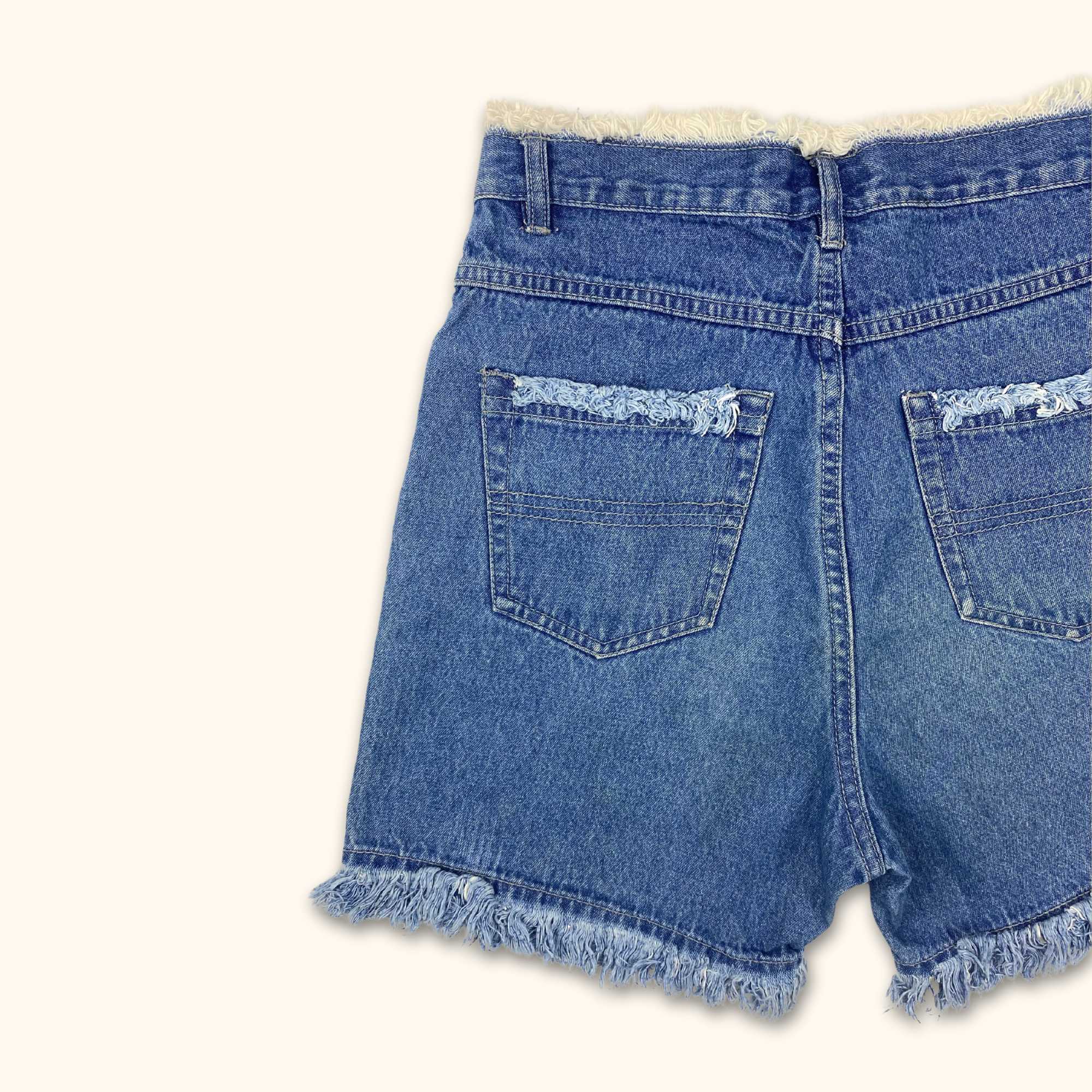 High Waisted Blue Denim Frayed Shorts - Size Small -  - Shorts