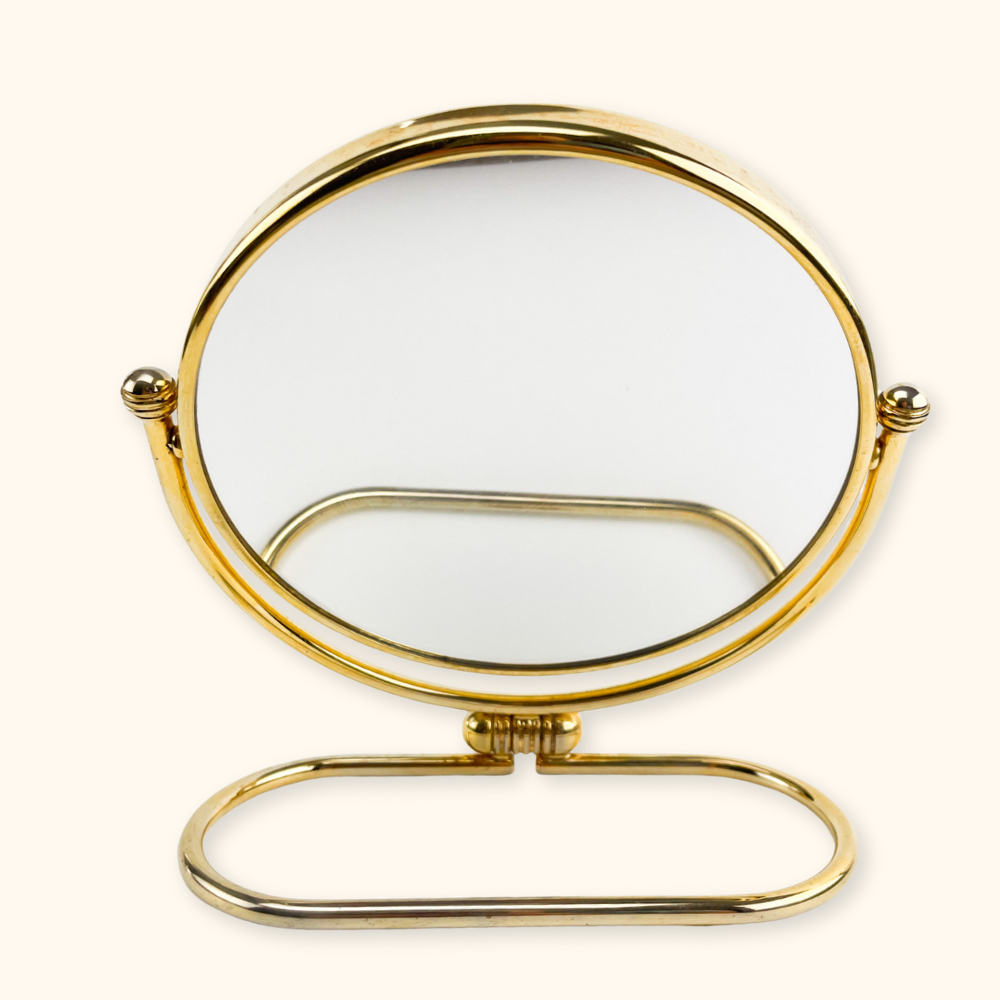 Brass Effect Round Magnifying Table Mirror - - Decoration