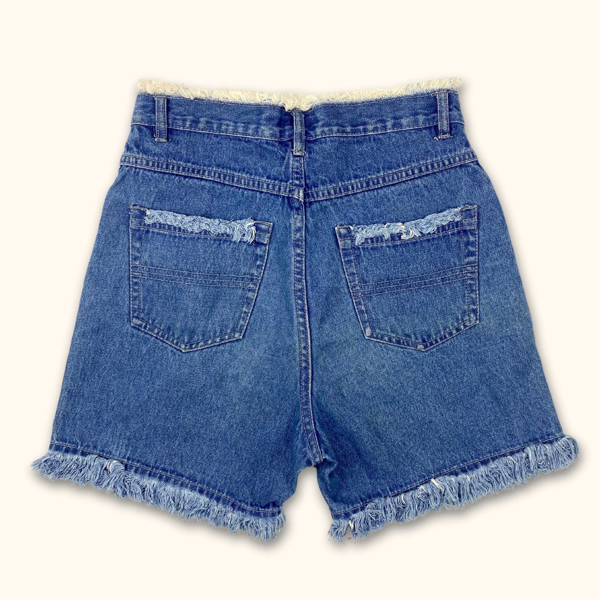 High Waisted Blue Denim Frayed Shorts - Size Small -  - Shorts