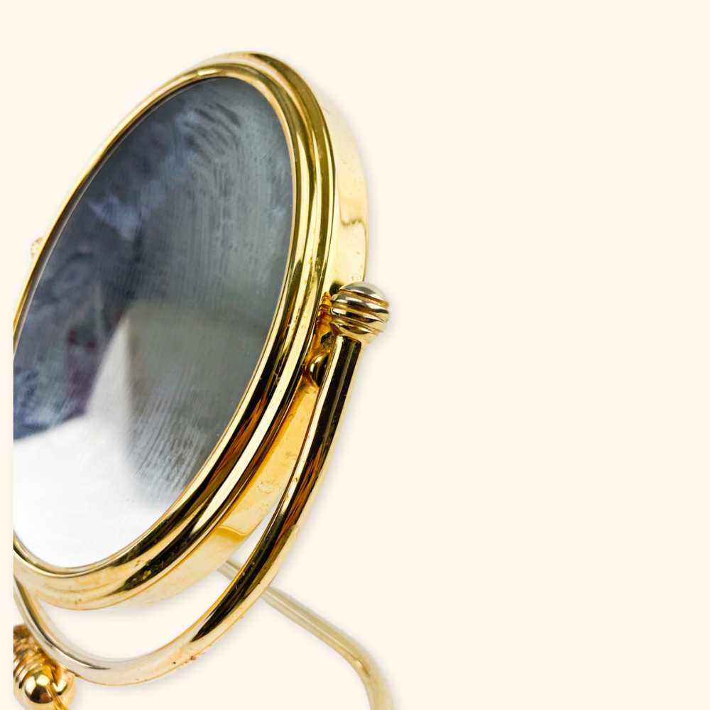 Brass Effect Round Magnifying Table Mirror - - Decoration