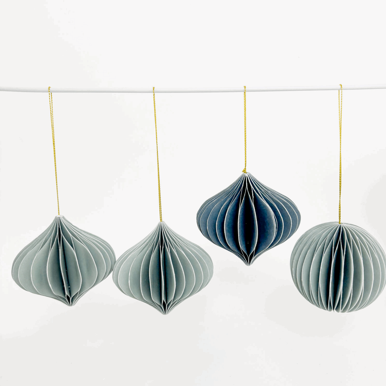 Grey Green Honeycomb Paper Christmas Baubles Set of 4 Sunshine Thrift