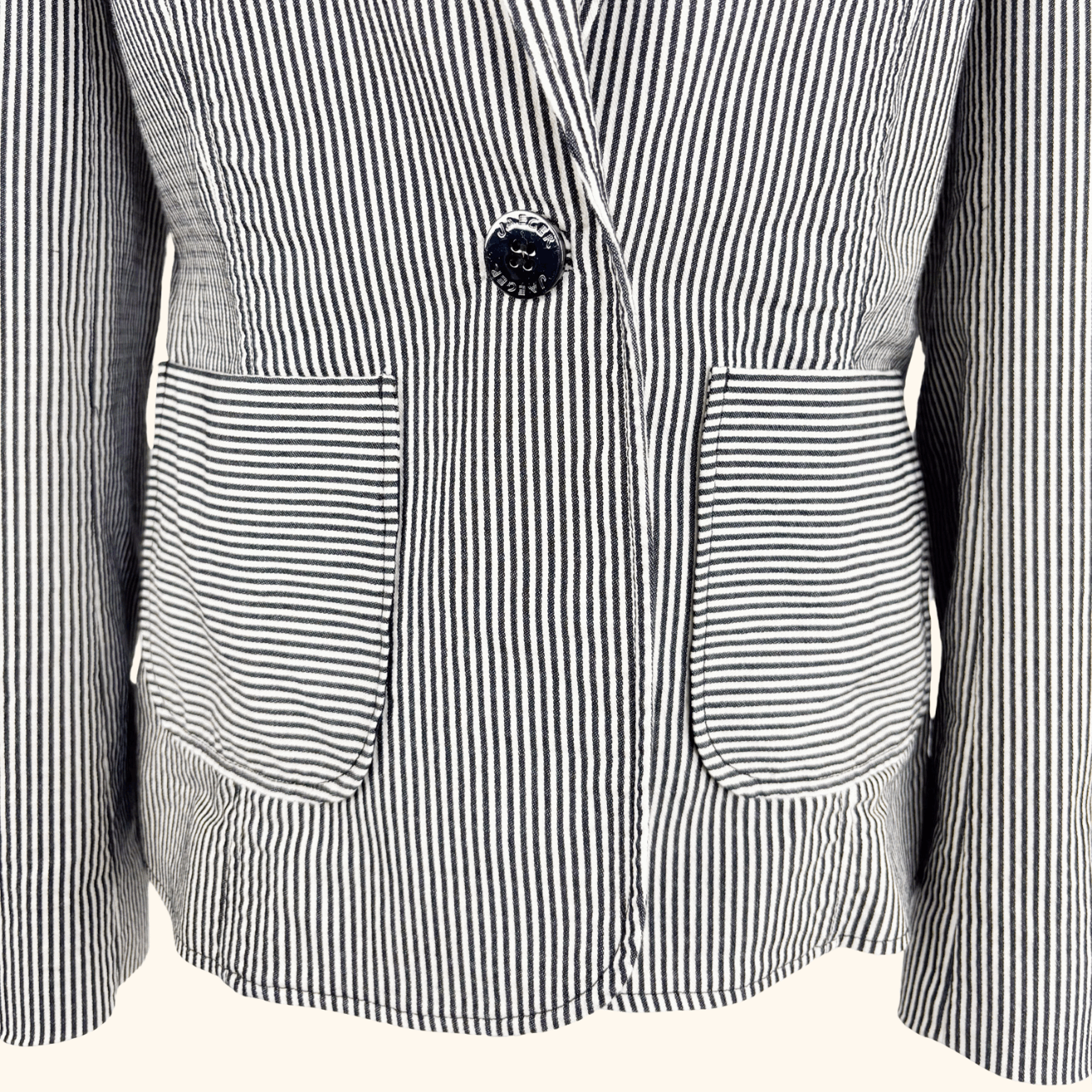 Jaeger Black Pinstripe Cotton Blend Blazer - Size 12 Jaeger