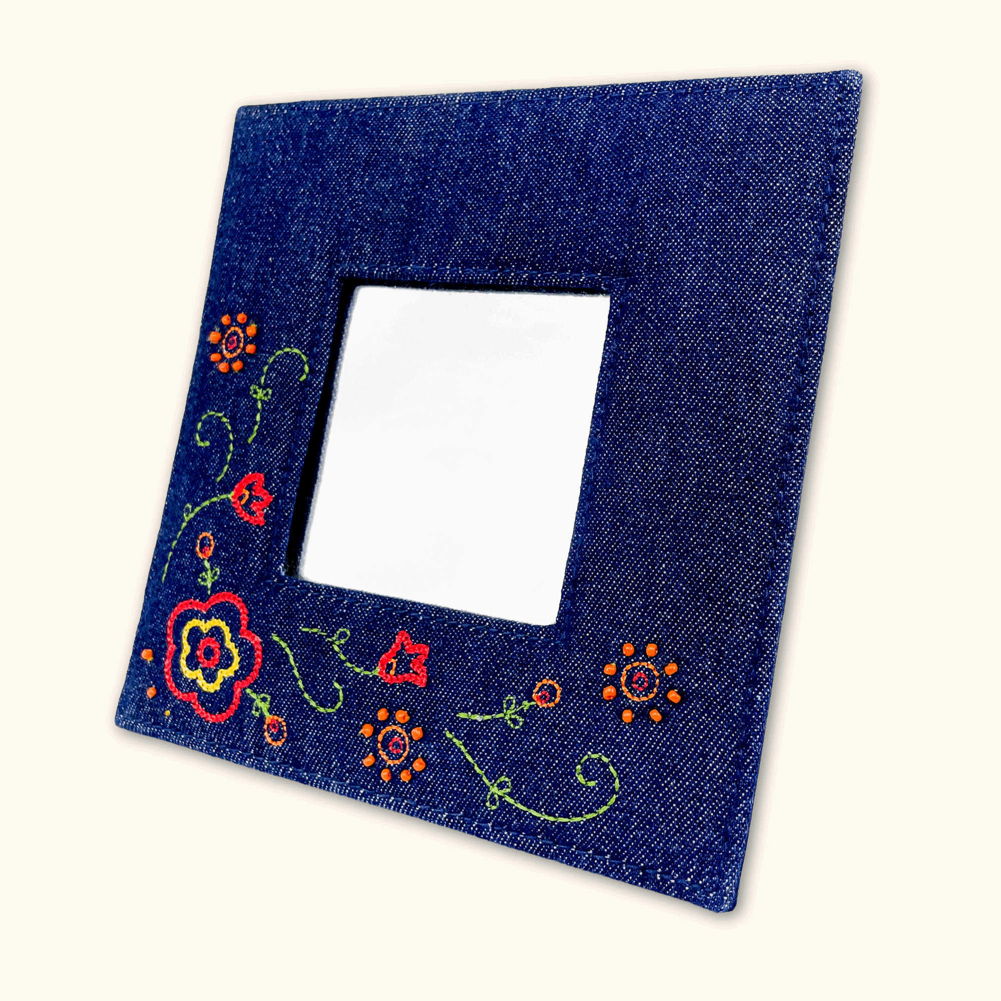 Denim Beaded Square Mirror - - Picture Frames
