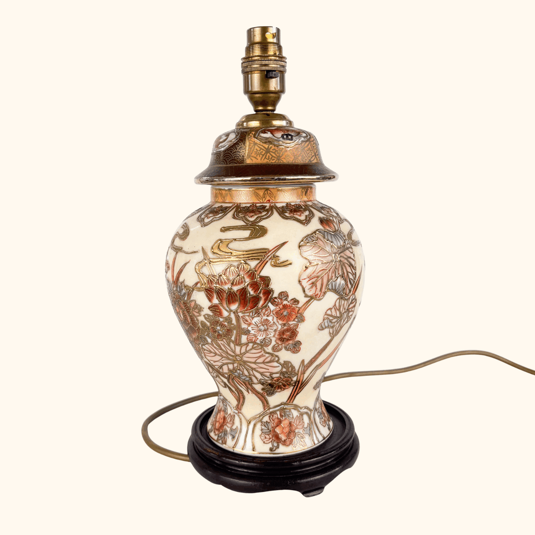 Vintage 1990s Chinese Hand Painted Ginger Jar Lamp Base Sunshine Thrift
