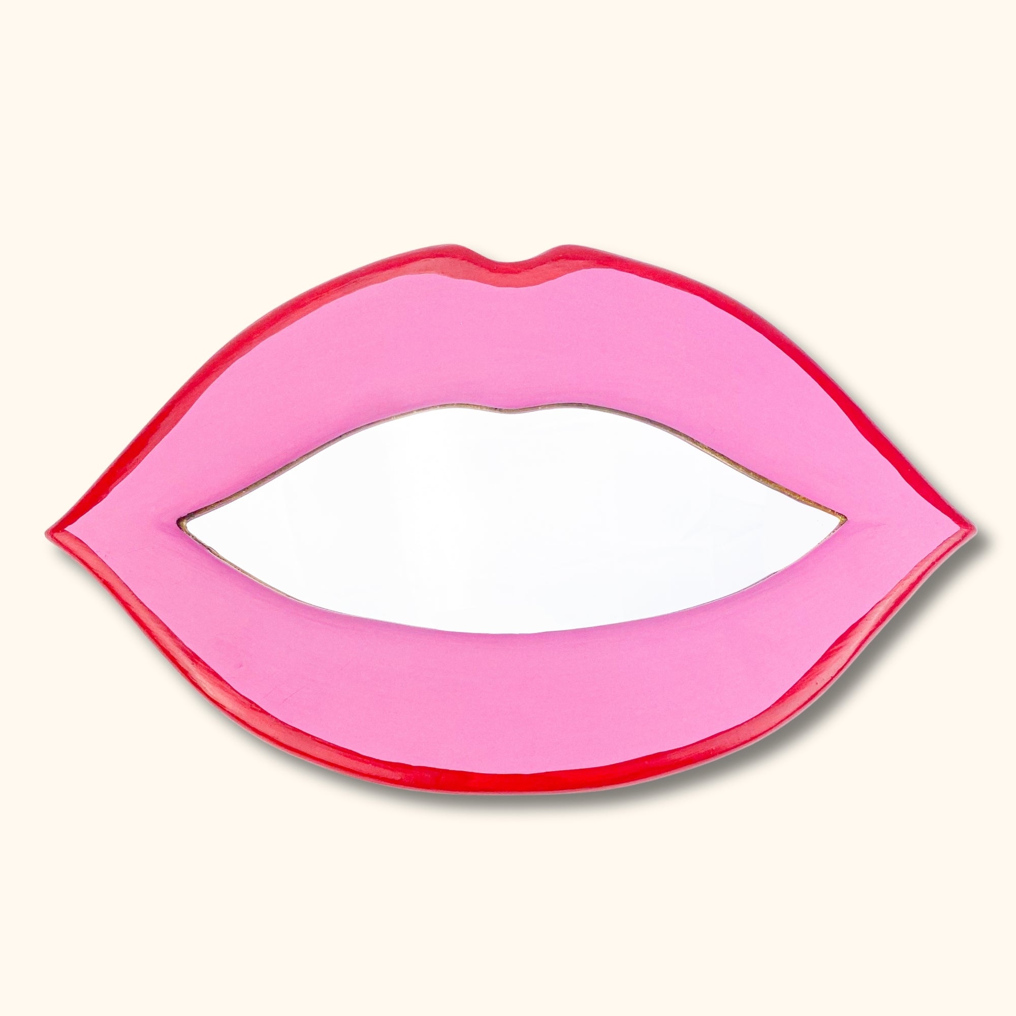 Wooden Pink and Red Lip Mirror - - Mirrors