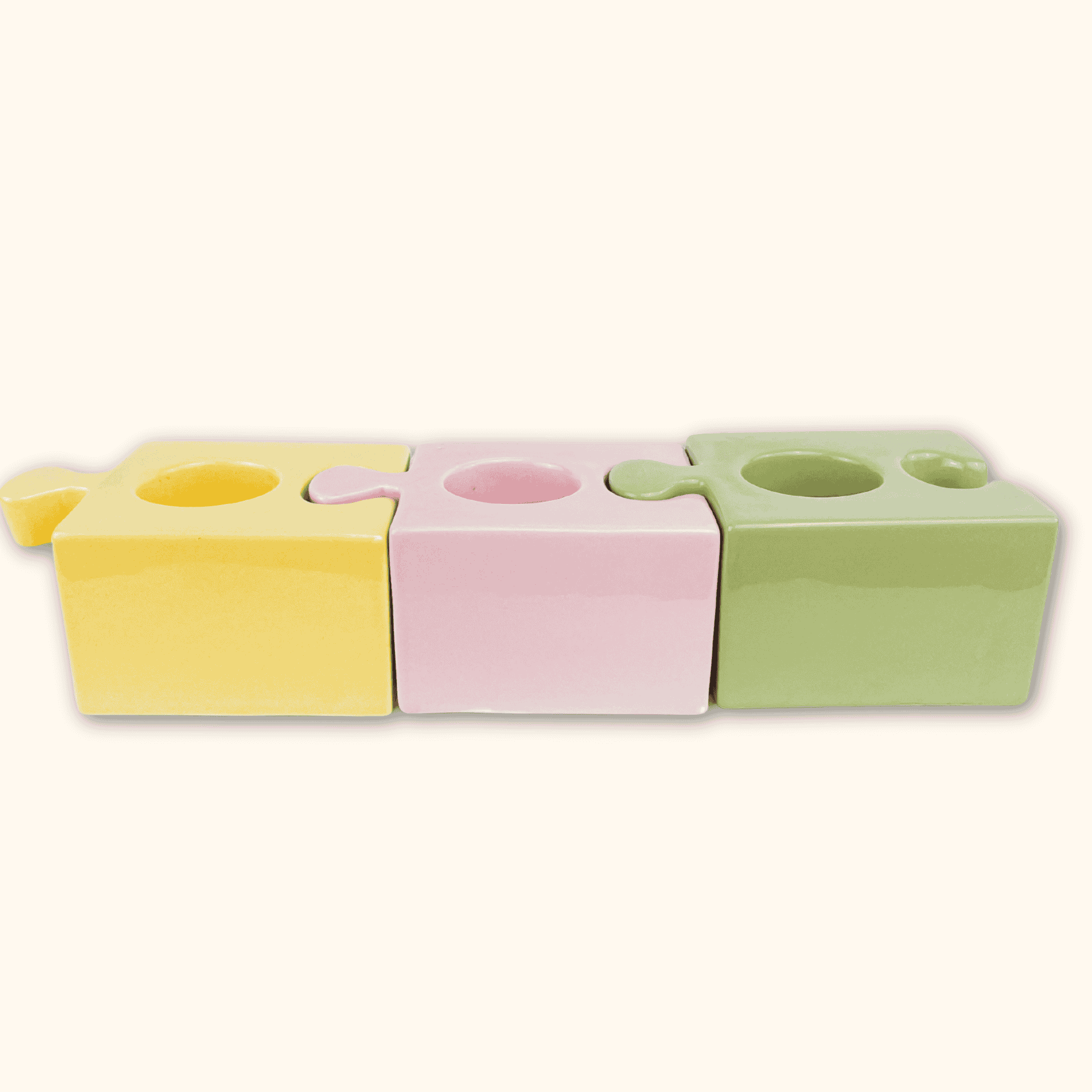 Jigsaw Puzzle Novelty Candle Holder - Set of 3 Sunshine Thrift