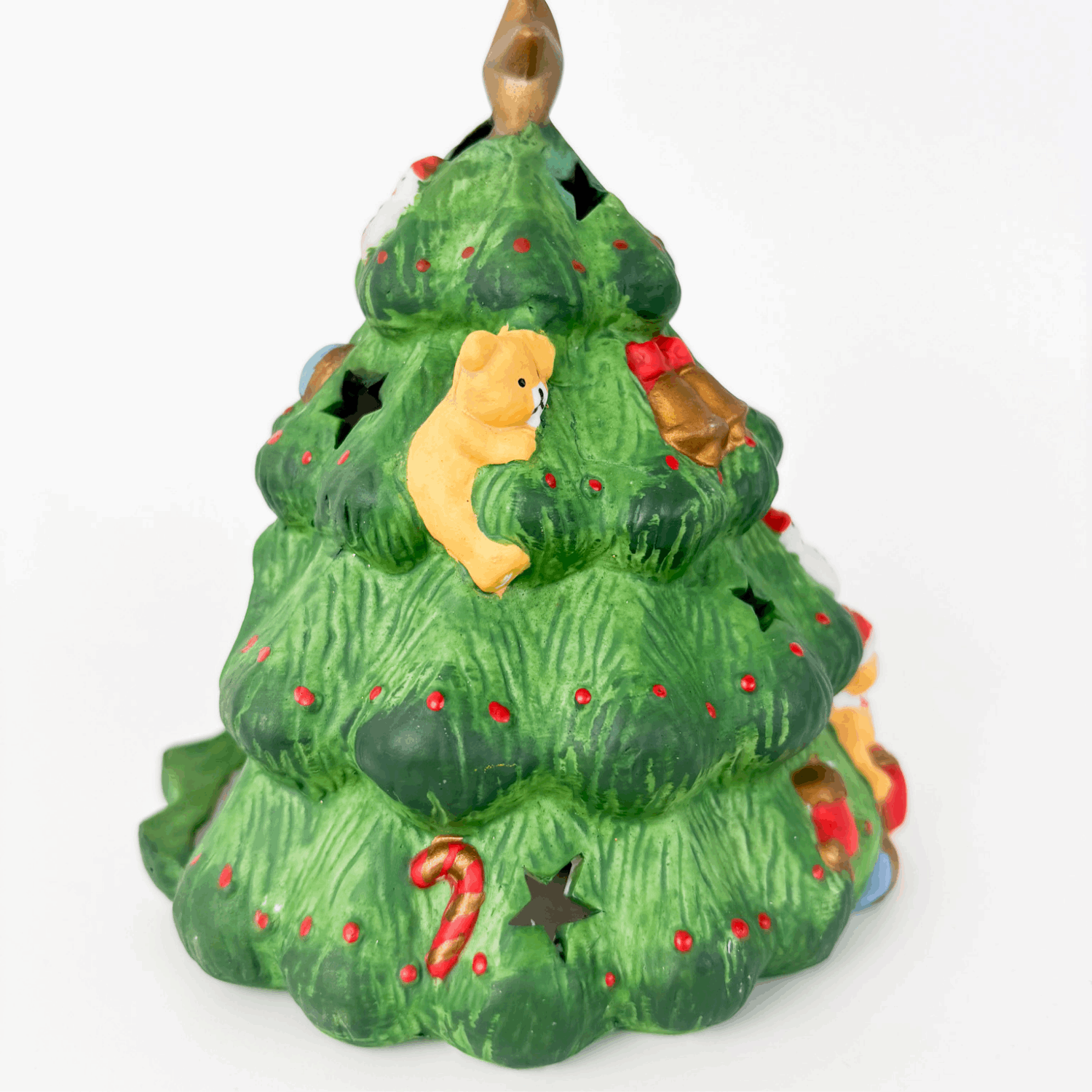 Vintage Christmas Tree Ceramic Tea Light Candle Holder Boxed Sunshine Thrift