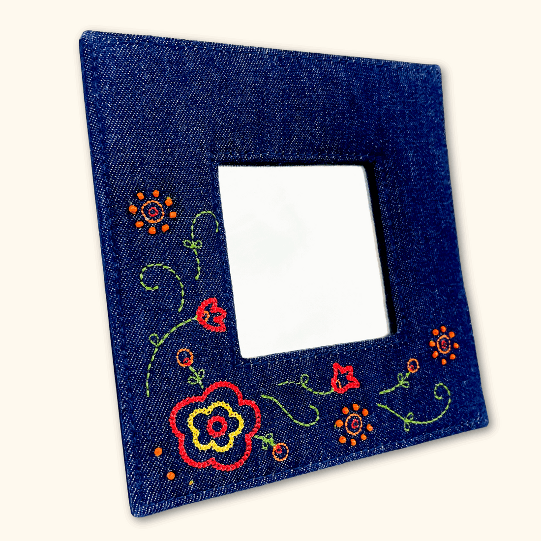 Denim Beaded Square Mirror -  - Picture Frames