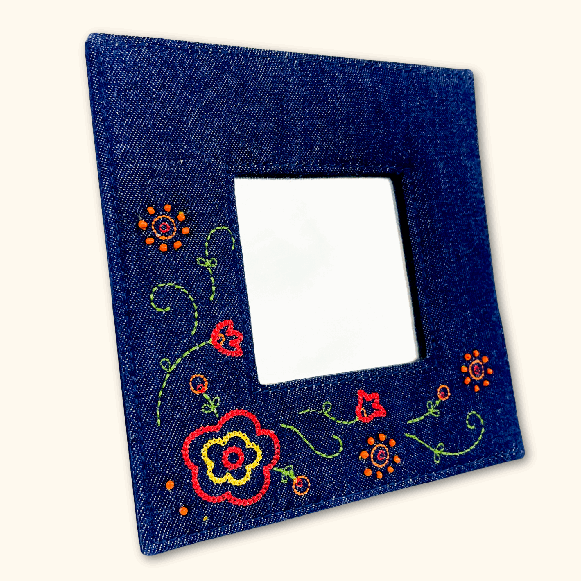Denim Beaded Square Mirror - - Picture Frames
