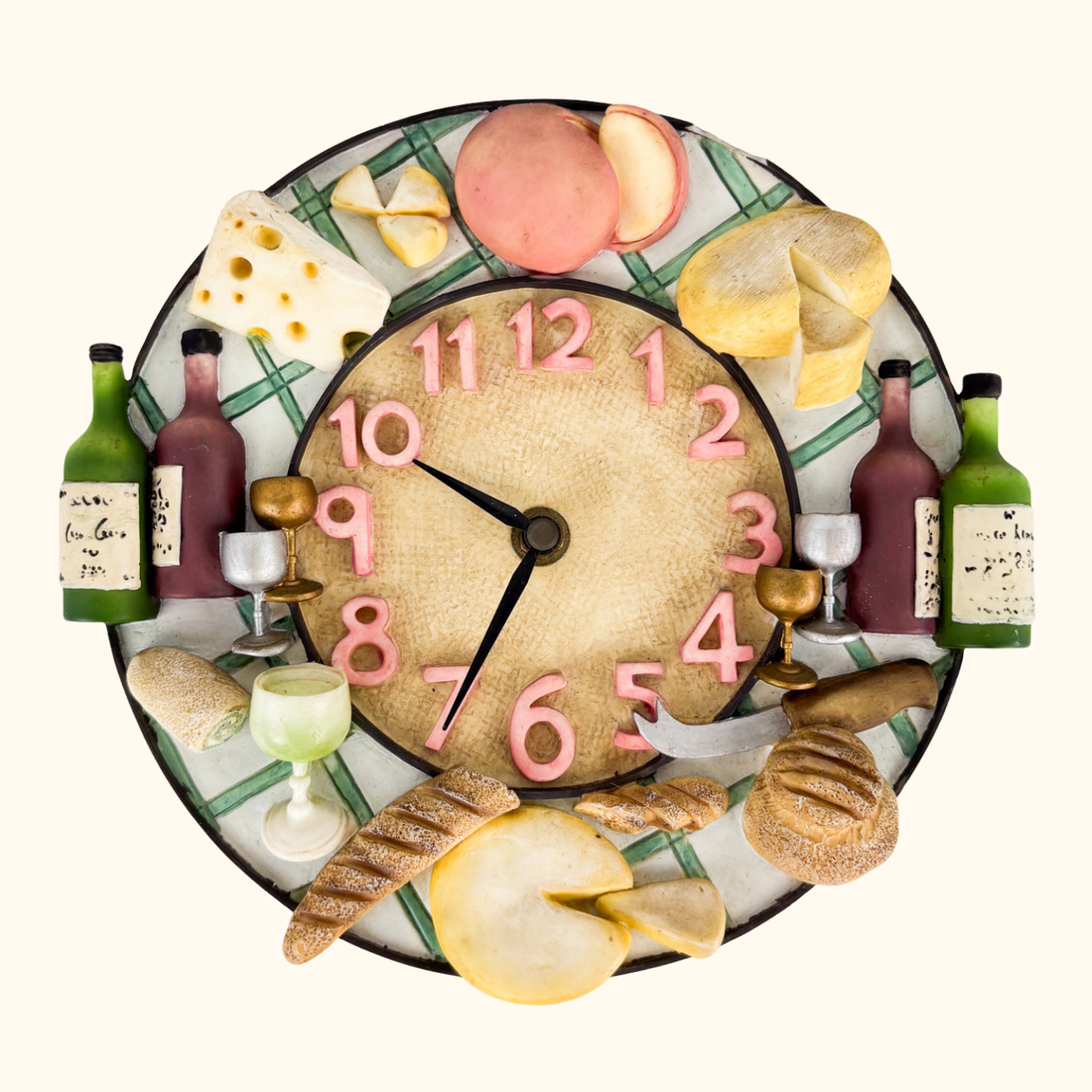 Novelty Round Cheese and Wine 3D Wall Clock Sunshine Thrift