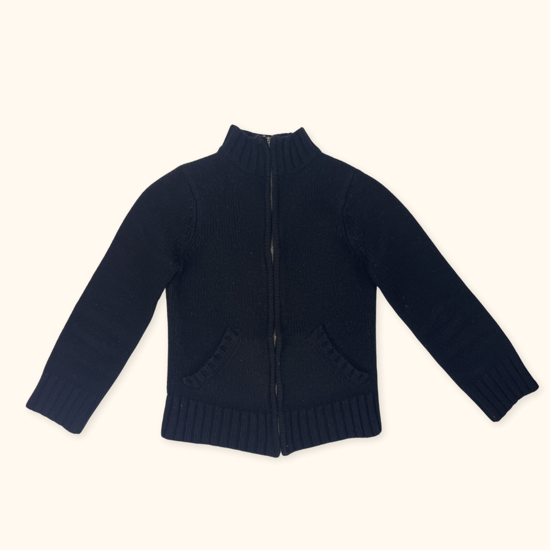 Vintage M&S Wool Blend Black Zip Up Cardigan - Size 8 M&S