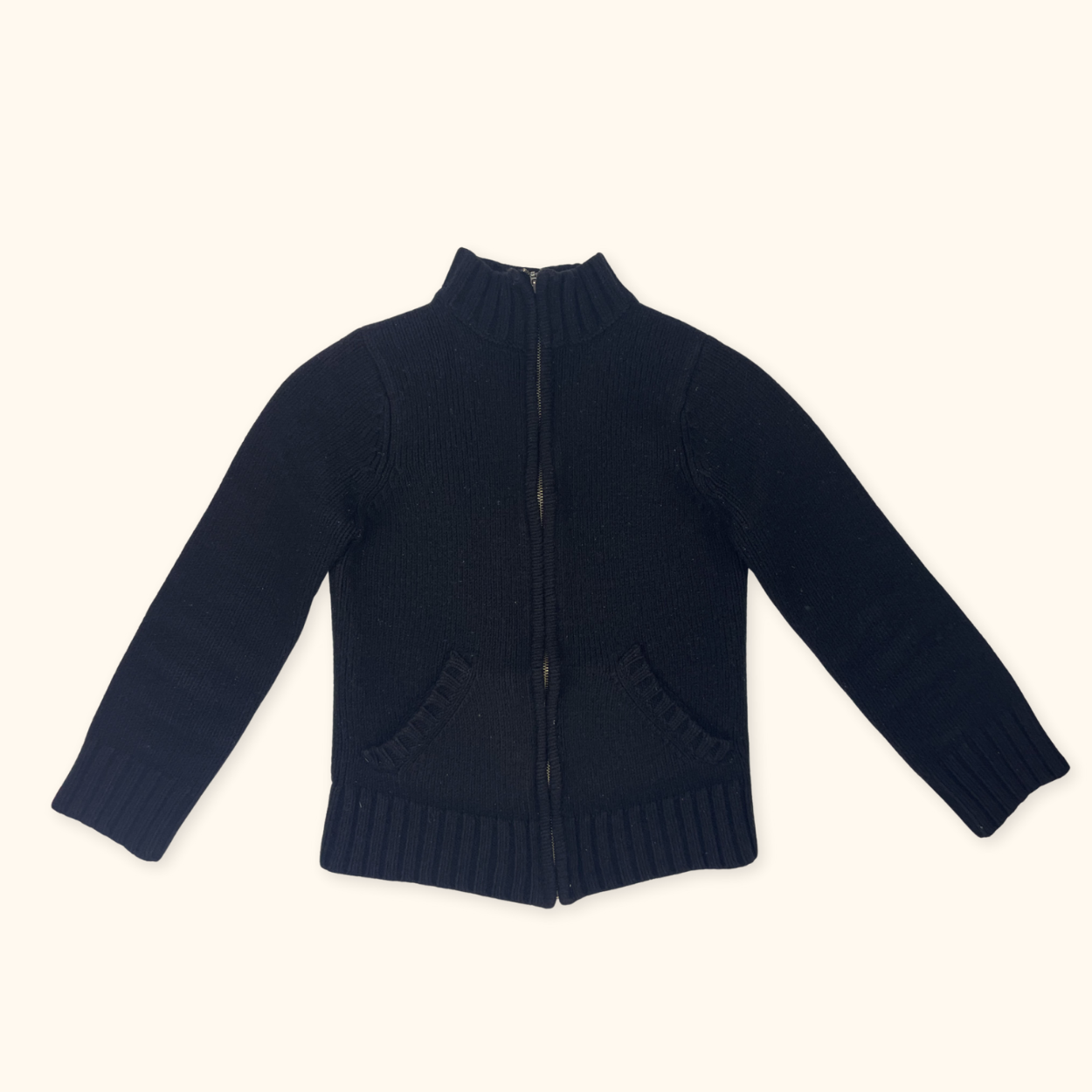 Vintage M&S Wool Blend Black Zip Up Cardigan - Size 8 M&S