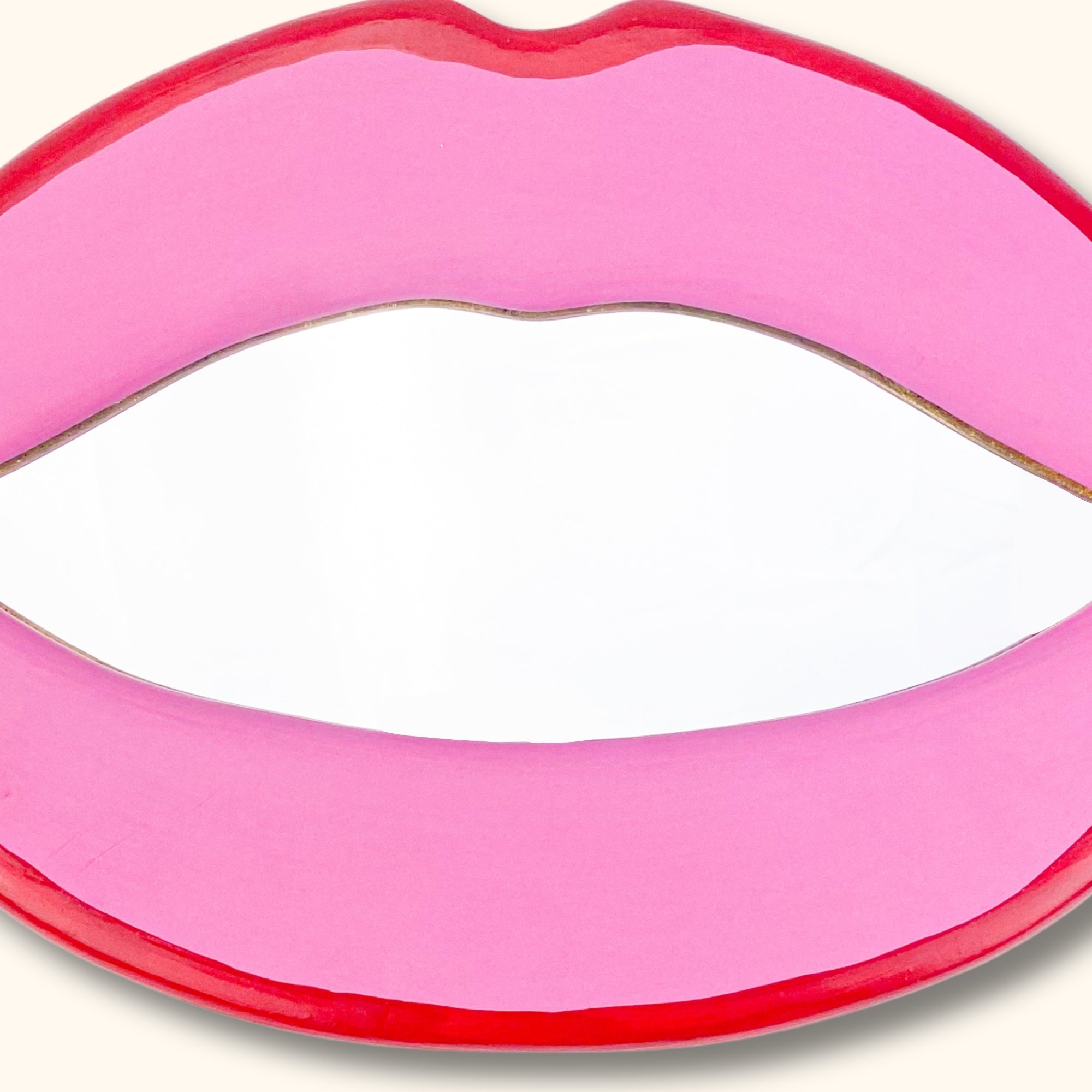 Wooden Pink and Red Lip Mirror - - Mirrors