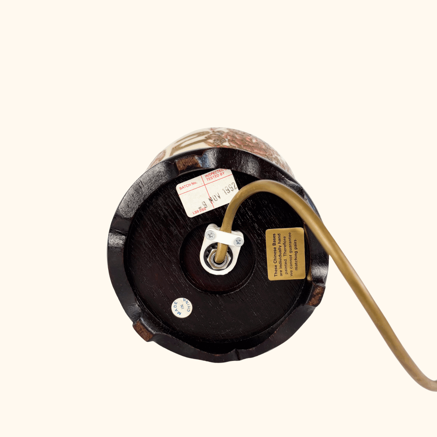 Vintage 1990s Chinese Hand Painted Ginger Jar Lamp Base Sunshine Thrift