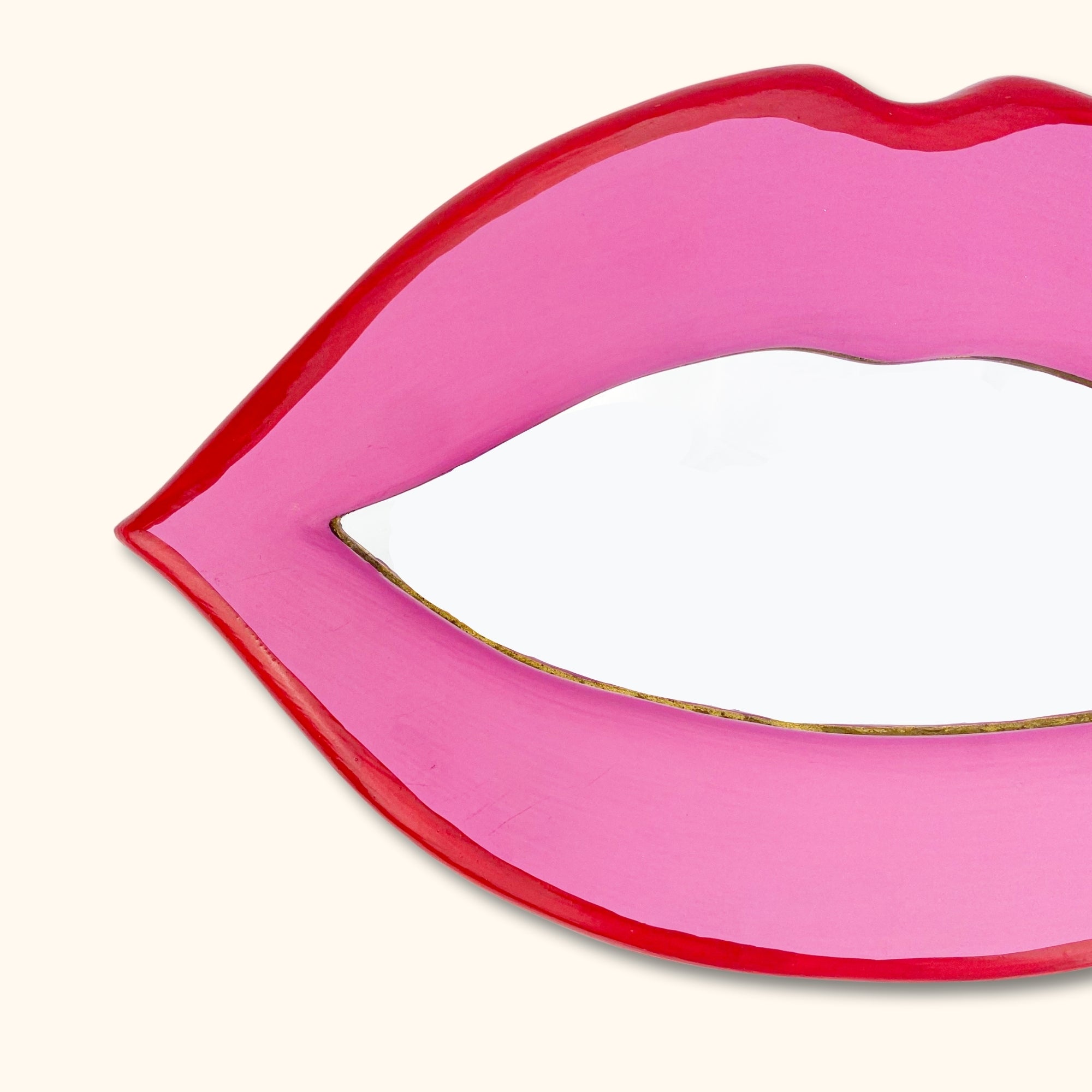 Wooden Pink and Red Lip Mirror - - Mirrors